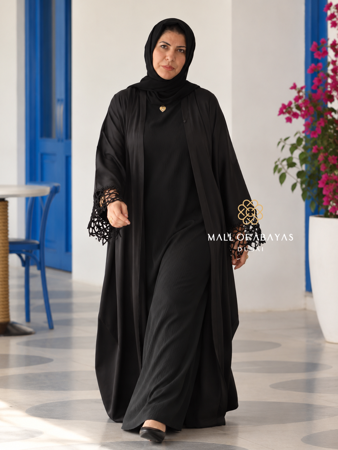 Noir Crochet Cuff Open Abaya – Black -092612