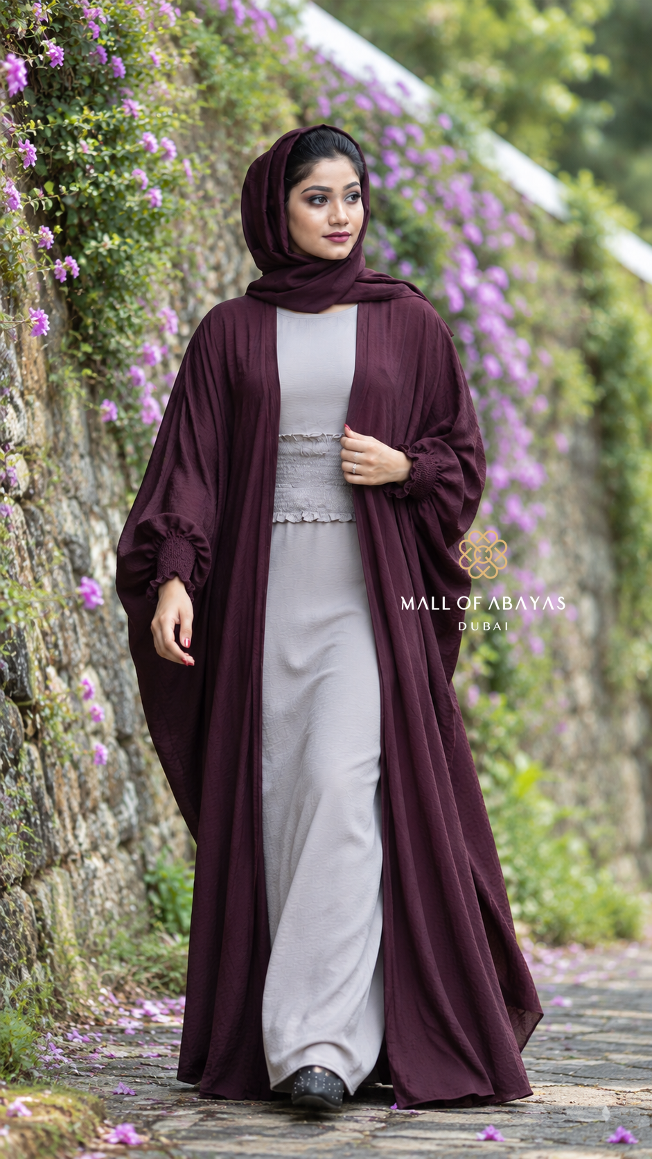 Burgundy Layered Abaya Set -092640