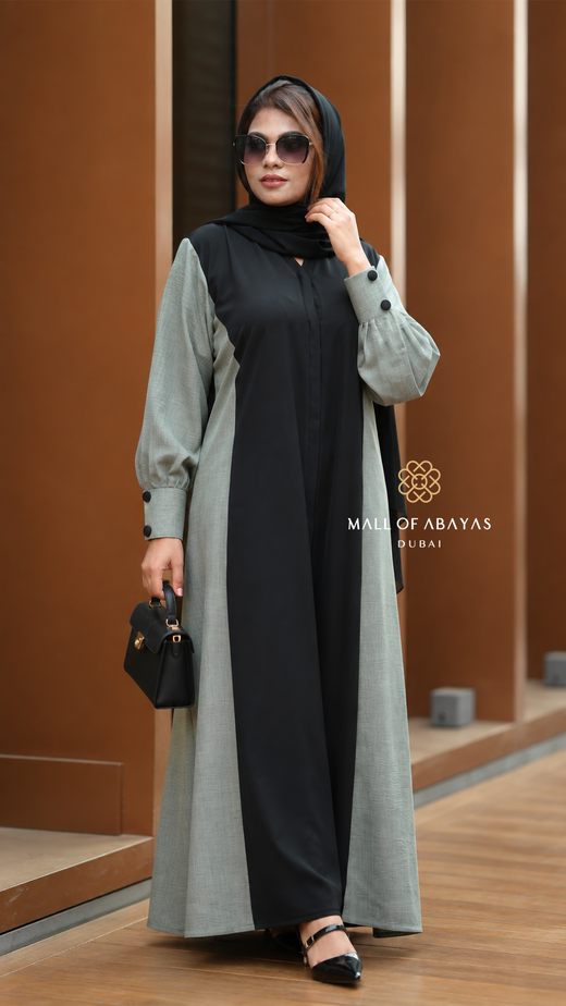 Black &amp; Grey Statement Sleeve Abaya 092646
