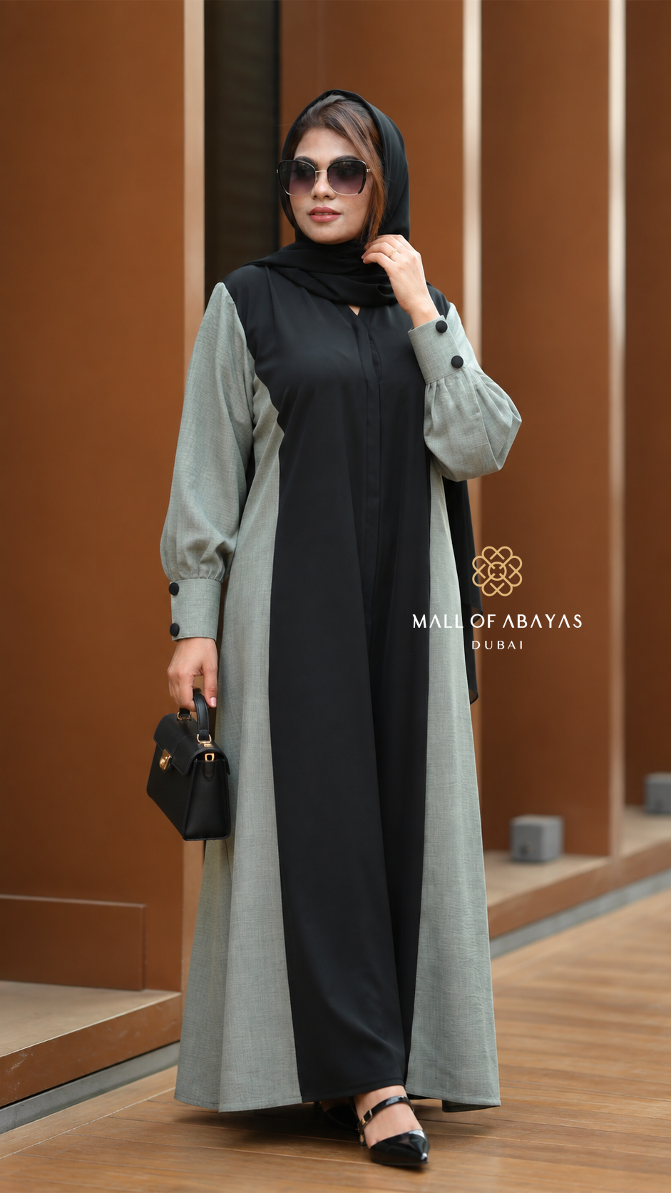 Black &amp; Grey Statement Sleeve Abaya 092646