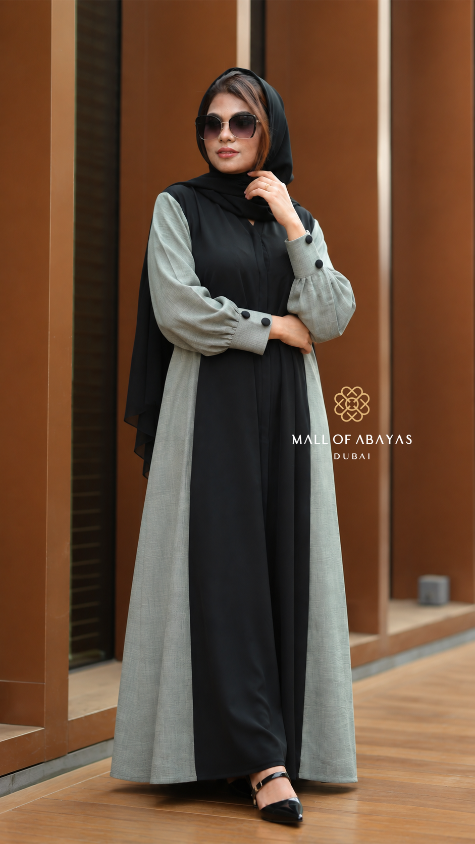Black &amp; Grey Statement Sleeve Abaya 092646
