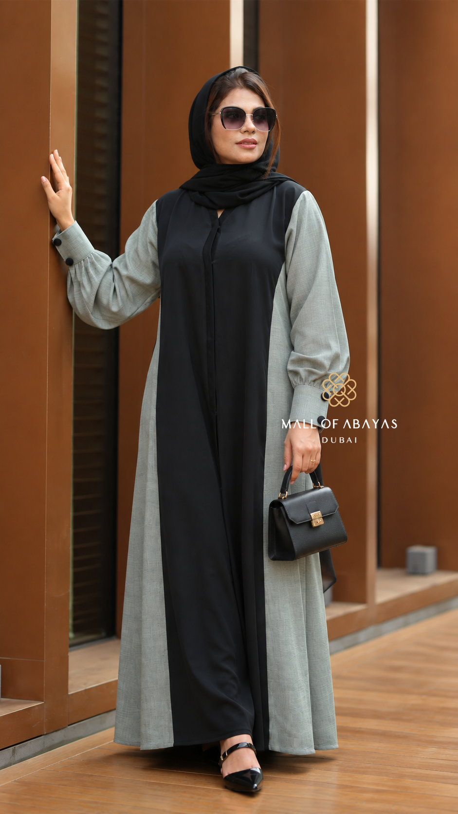 Black &amp; Grey Statement Sleeve Abaya 092646