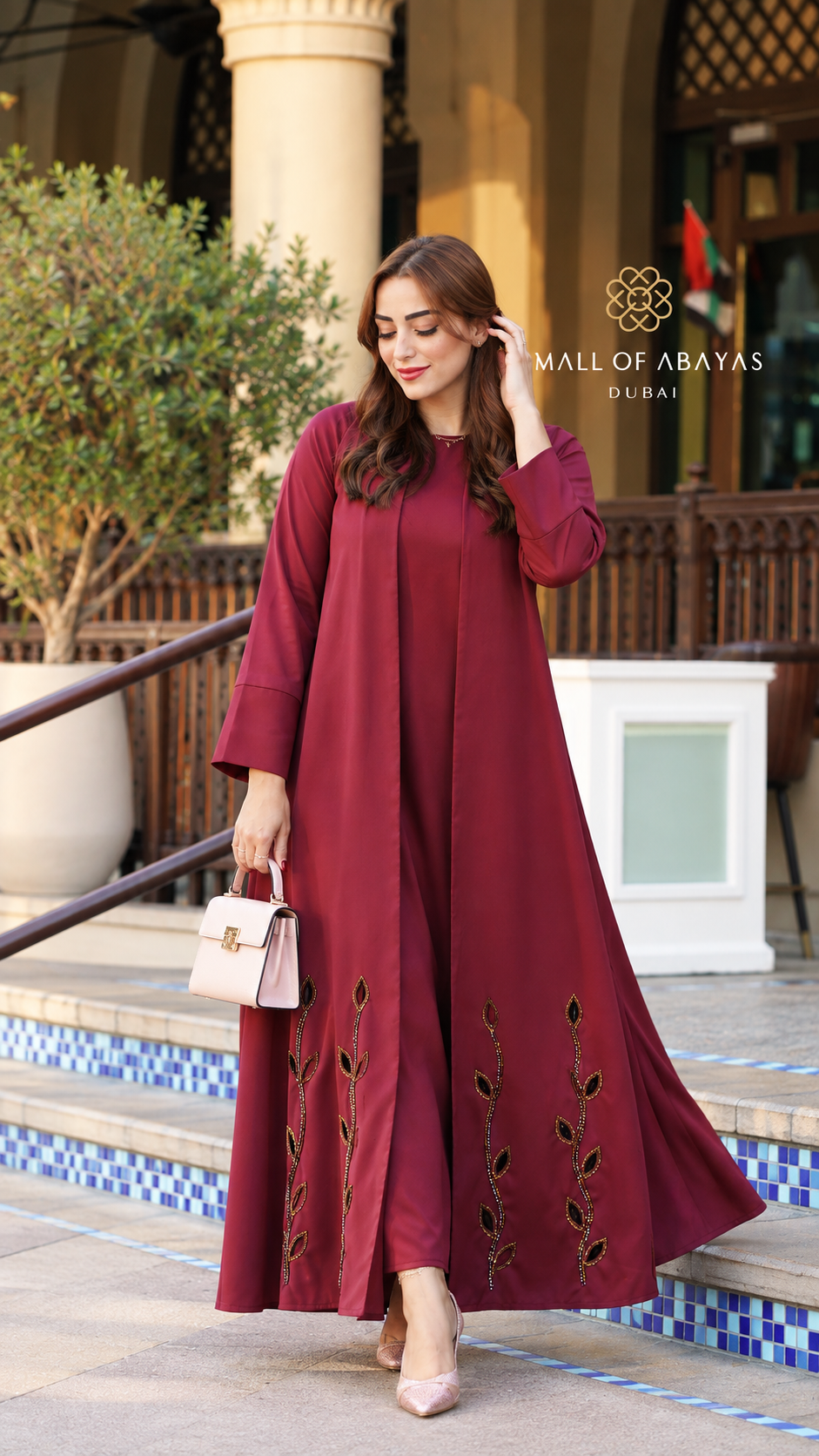 Burgundy Vine Abaya Set - 092659