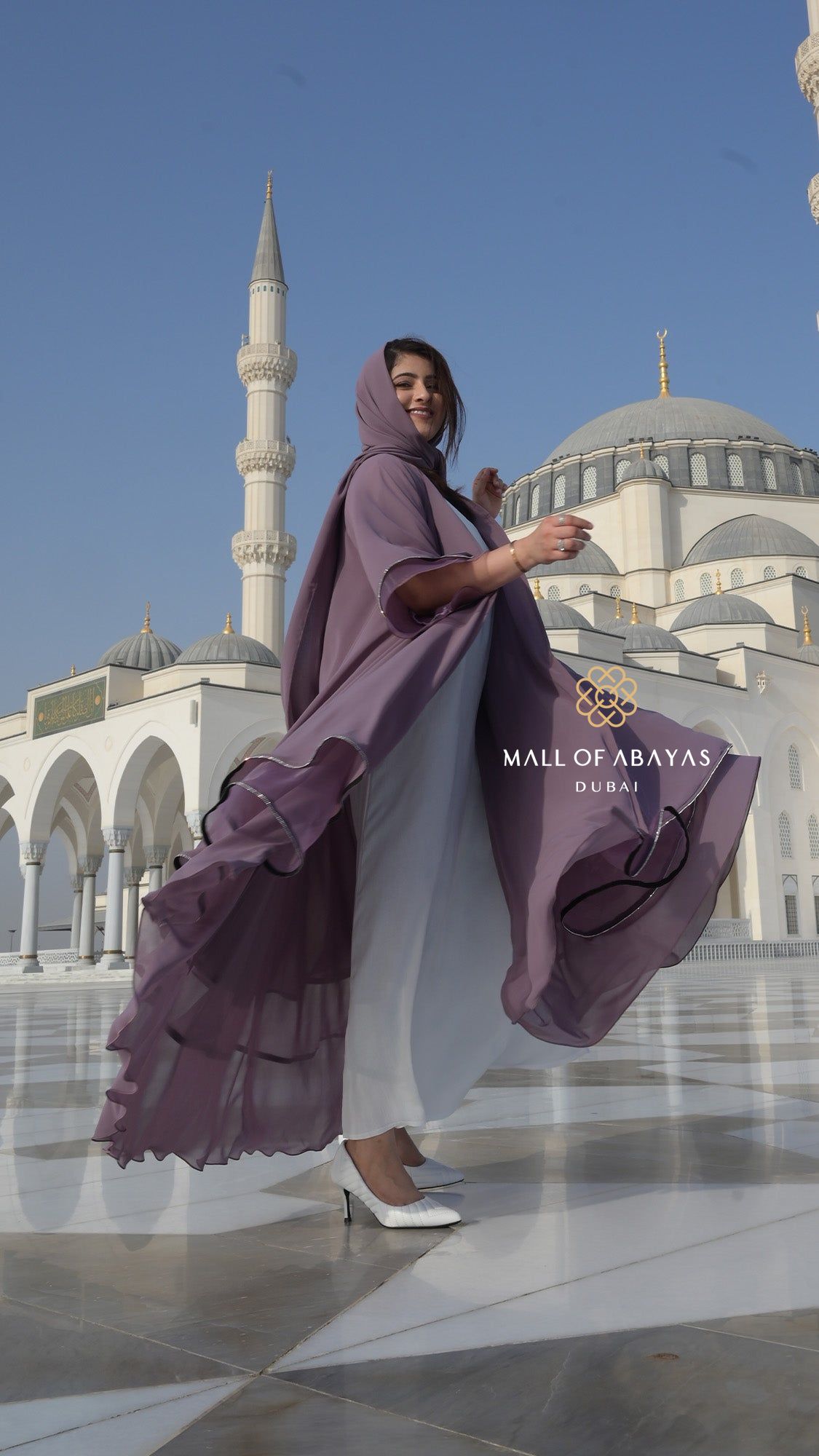 Mauve Chiffon Flared Abaya - 092627