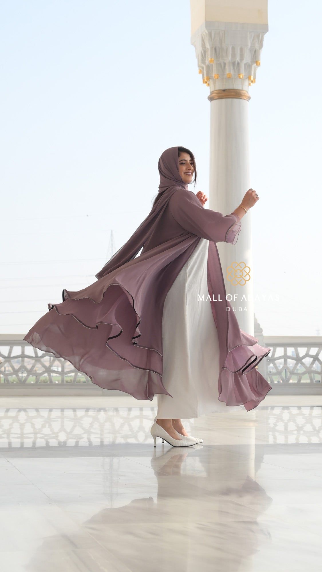 Mauve Chiffon Flared Abaya - 092627