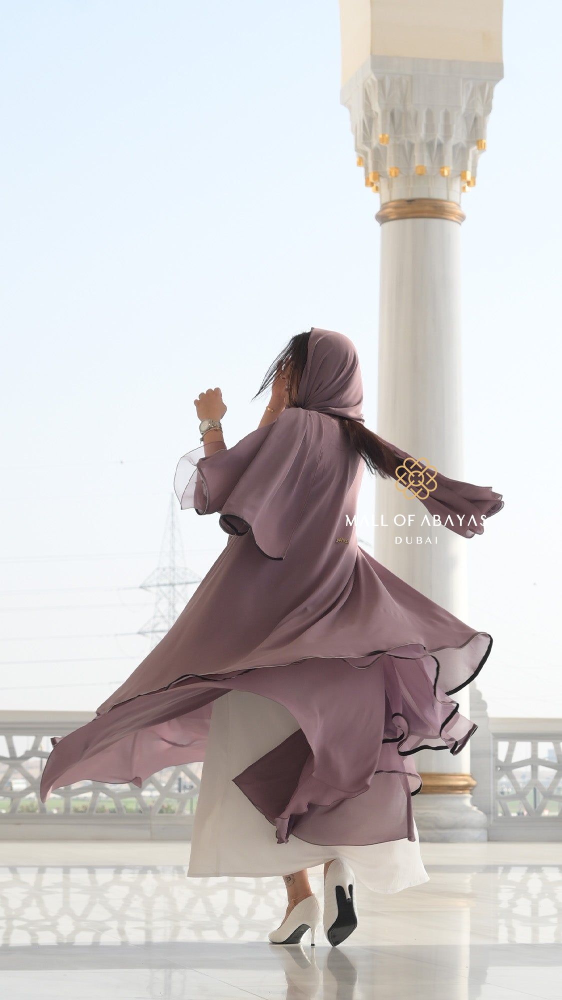 Mauve Chiffon Flared Abaya - 092627