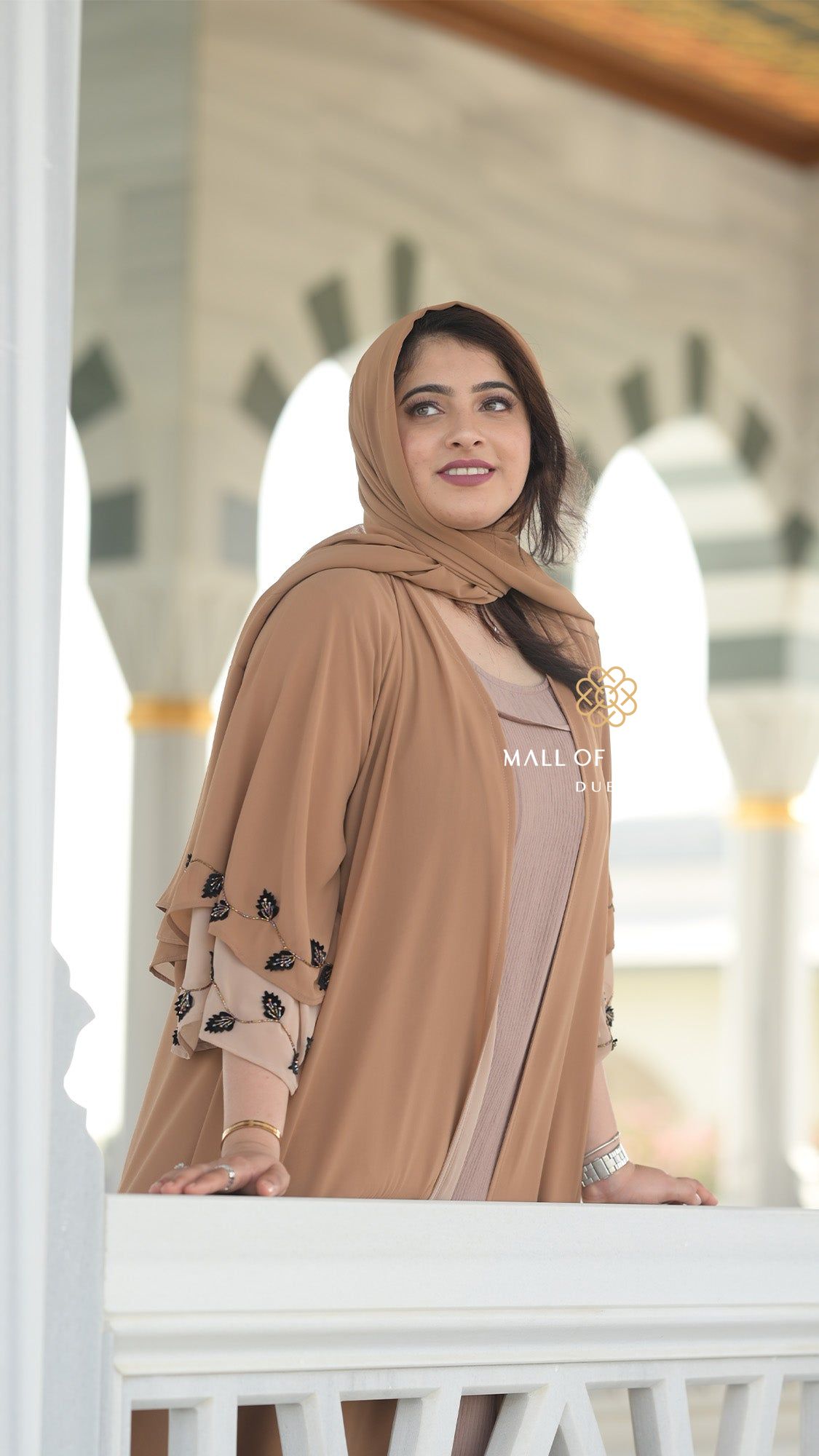 Mocha Chiffon Abaya with Harir Inner - 092628
