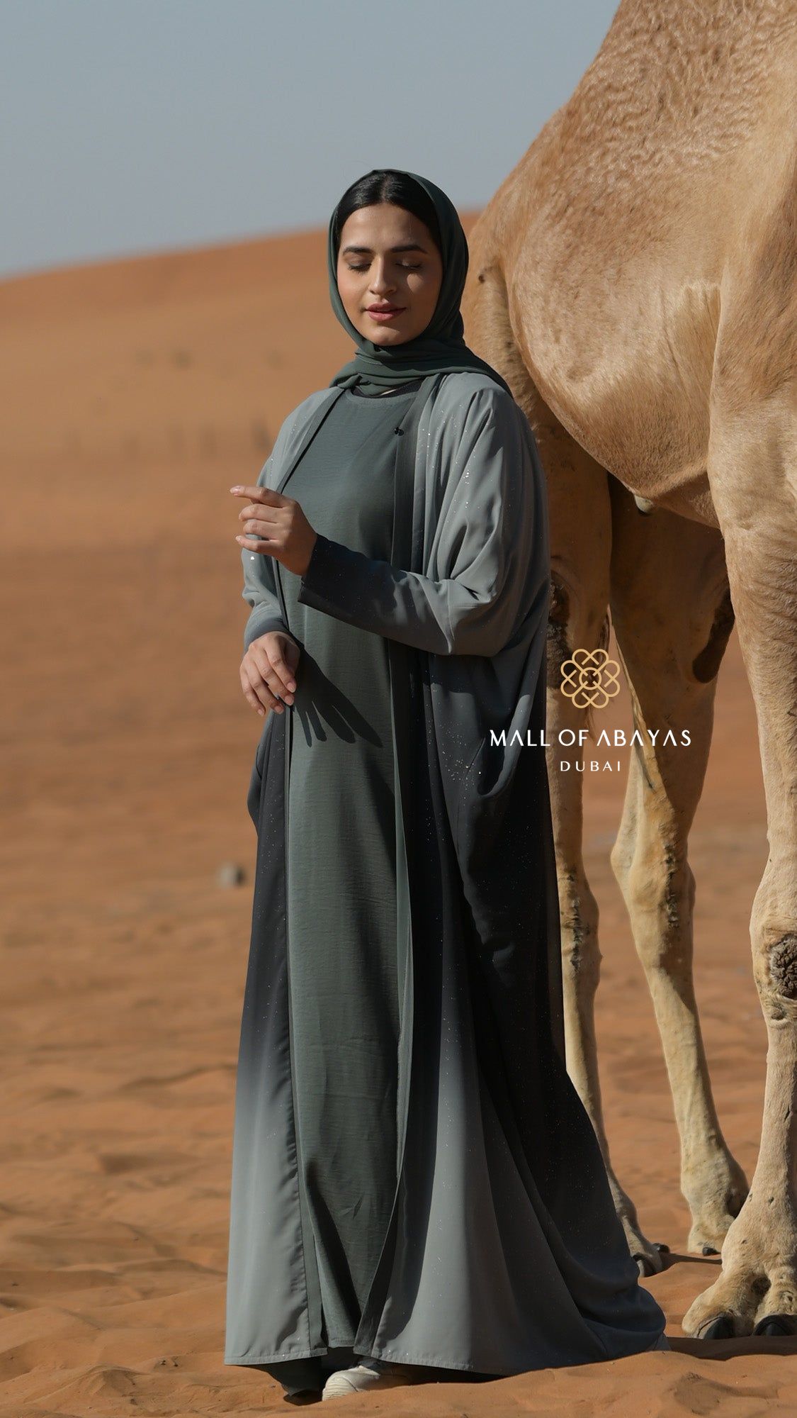 Deep Olive Embellished Abaya - 092634