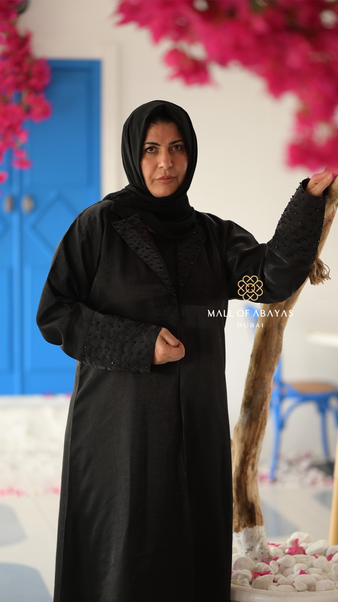 Noir Studded Collar Abaya – Black - 092614