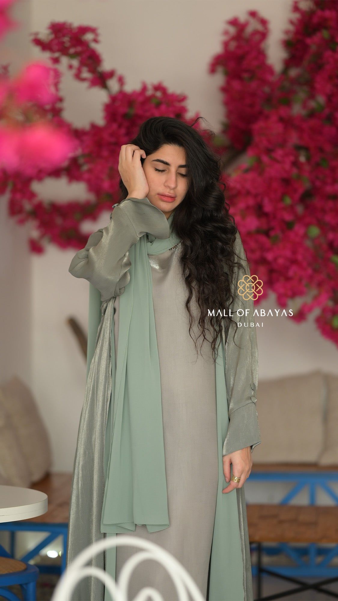 Sage Mist Metallic Abaya - 092619