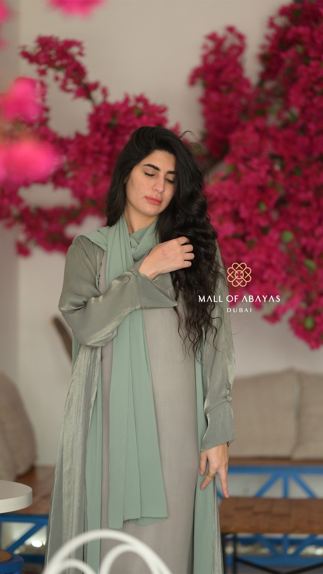 Sage Mist Metallic Abaya - 092619