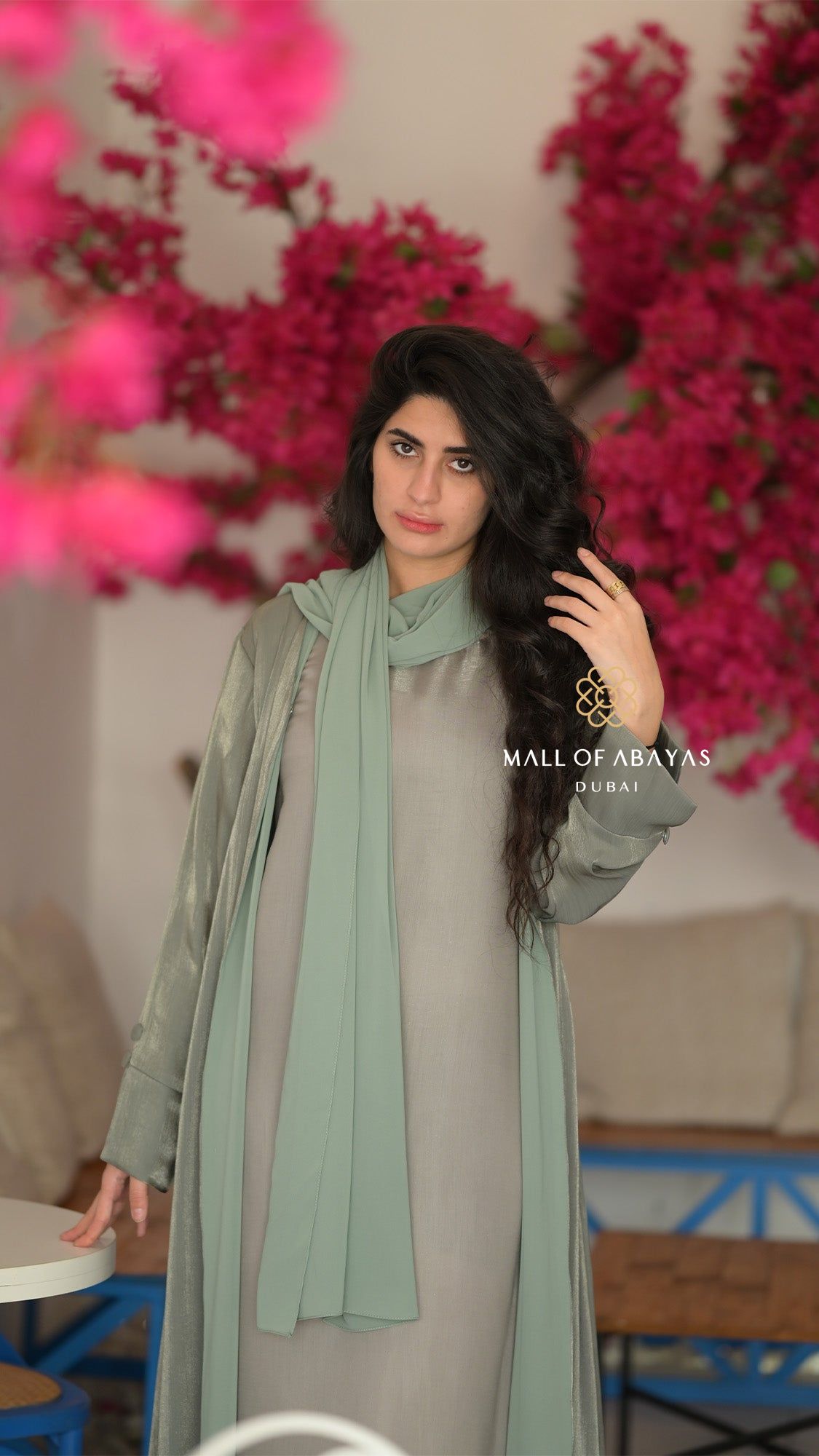 Sage Mist Metallic Abaya - 092619