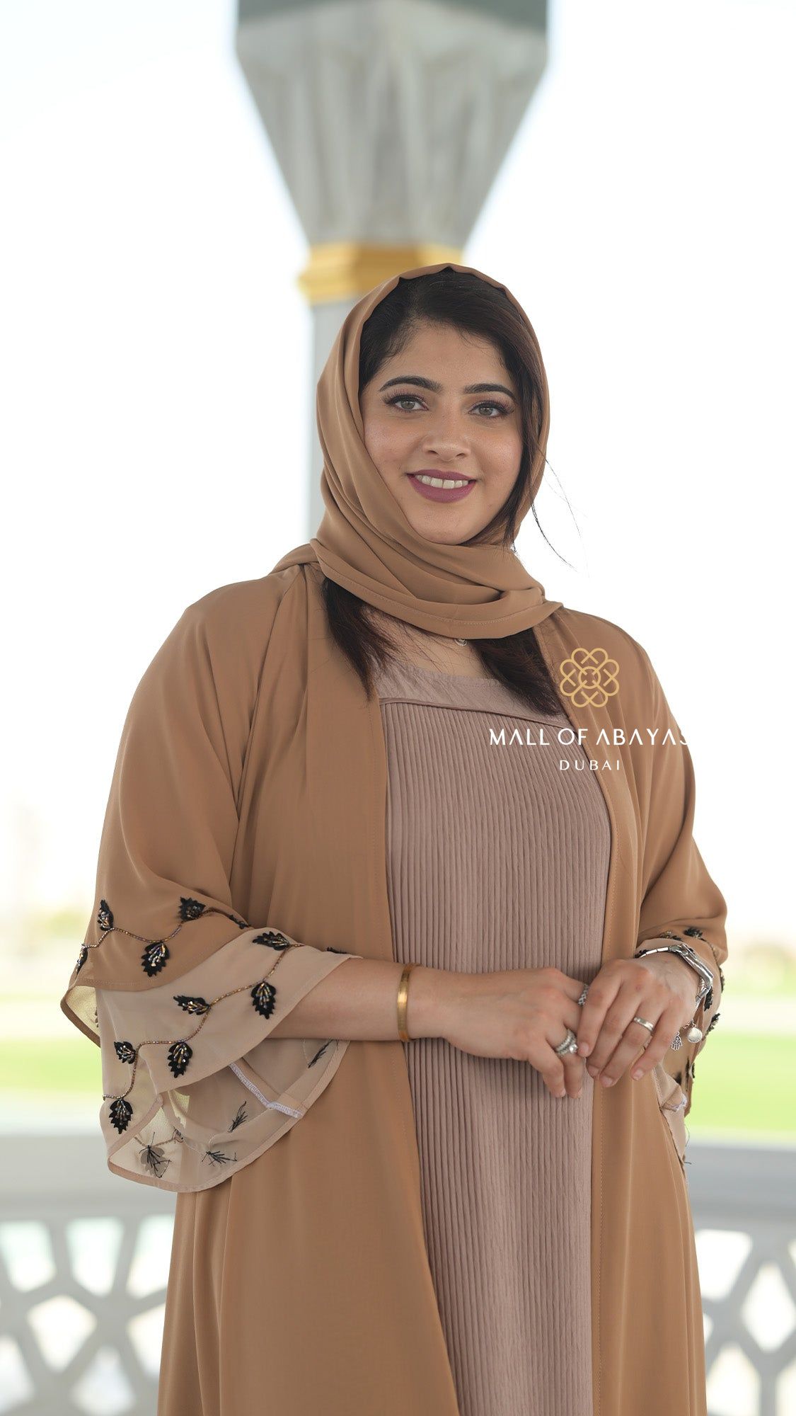 Mocha Chiffon Abaya with Harir Inner - 092628