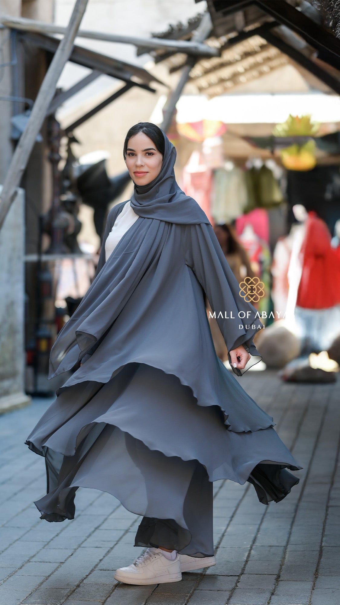 Slate Grey Flowing Layered Abaya – Charcoal Grey - 092621