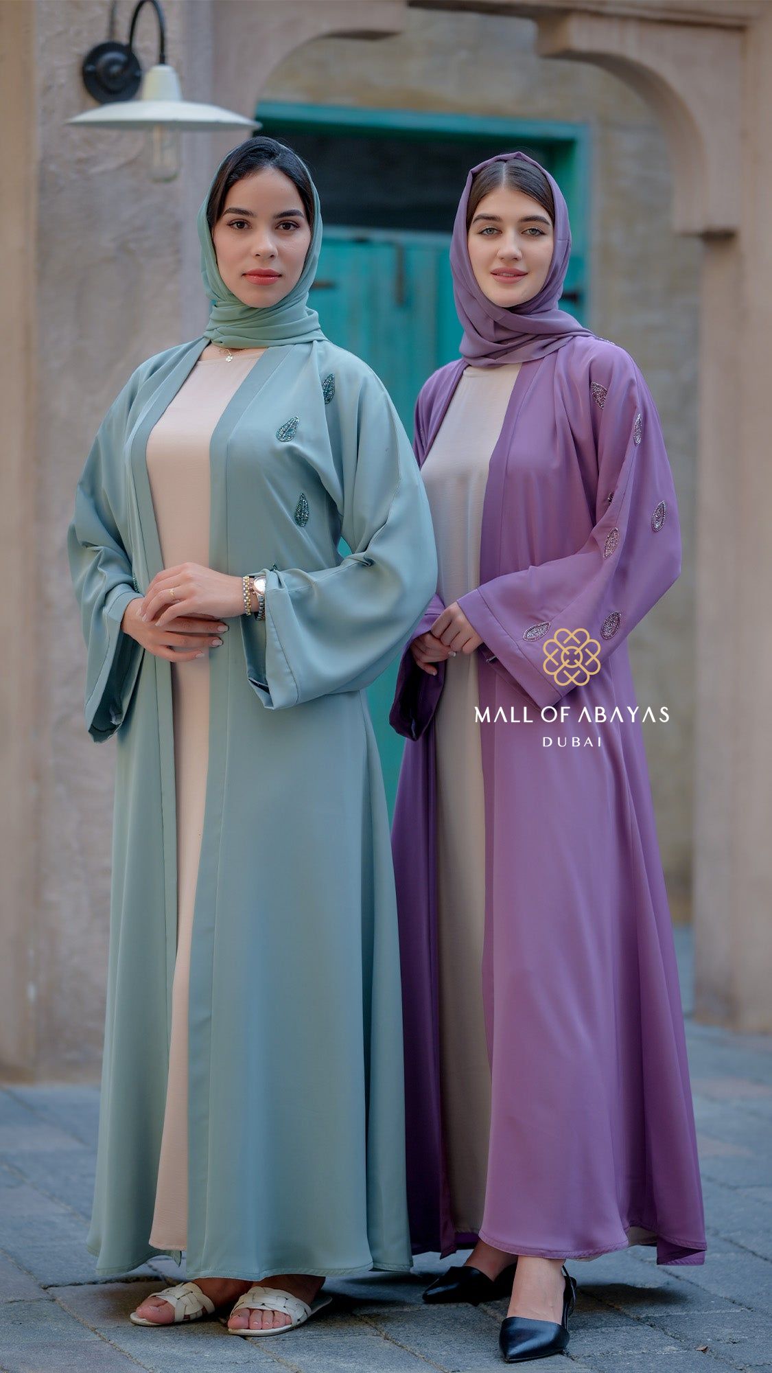 MOA Sage Blue & Lilac Embellished Duo Abaya Set - 092626