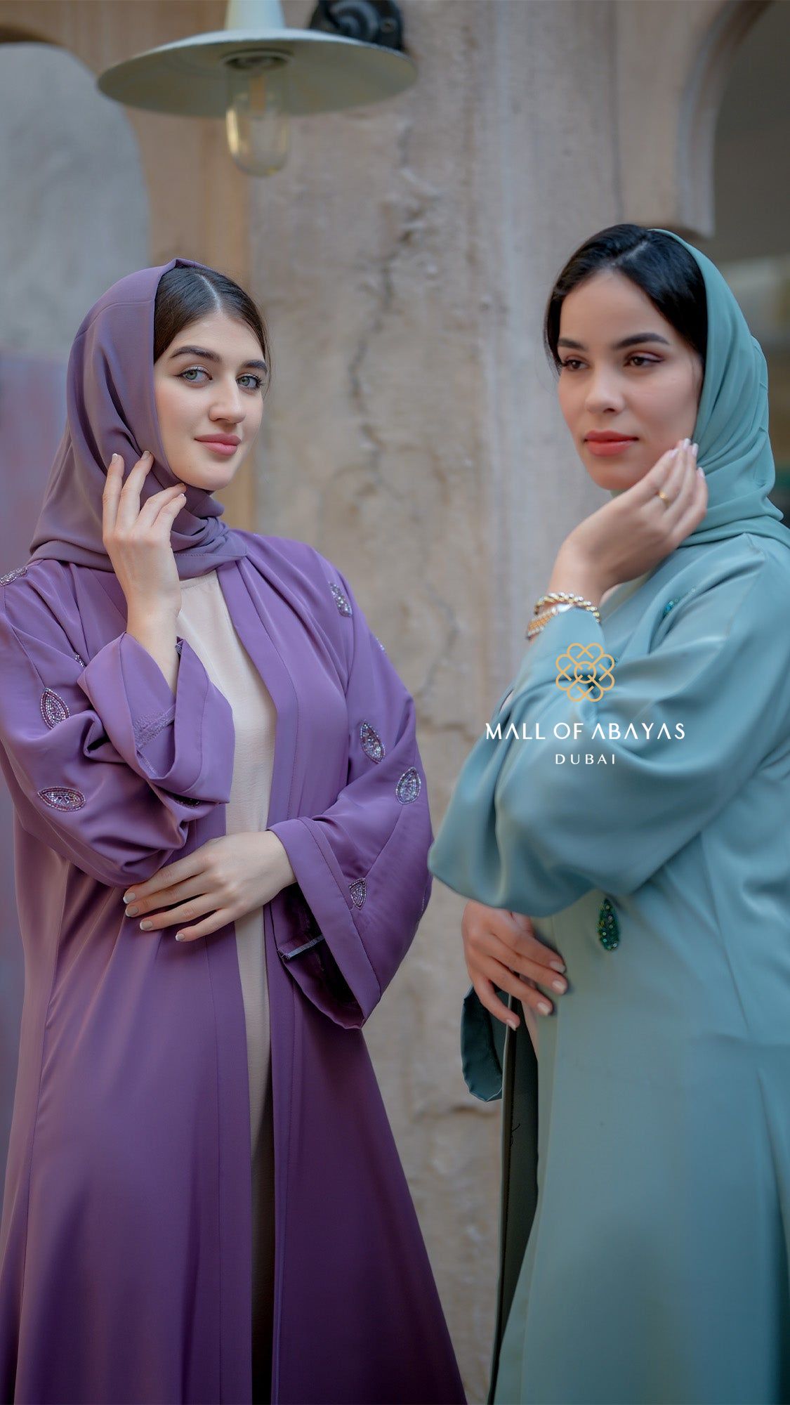 MOA Sage Blue & Lilac Embellished Duo Abaya Set - 092626