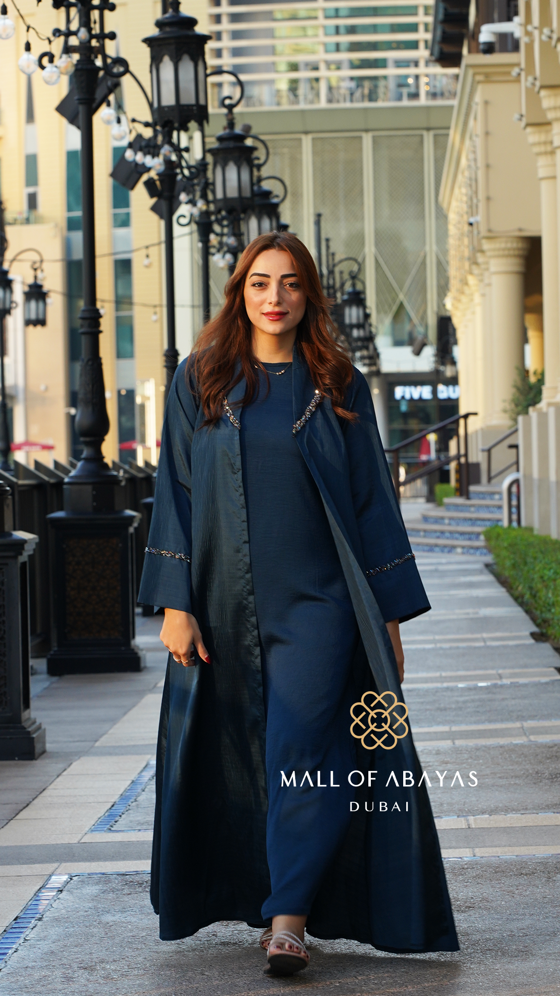 Midnight Navy Pleated Abaya Set - 092657