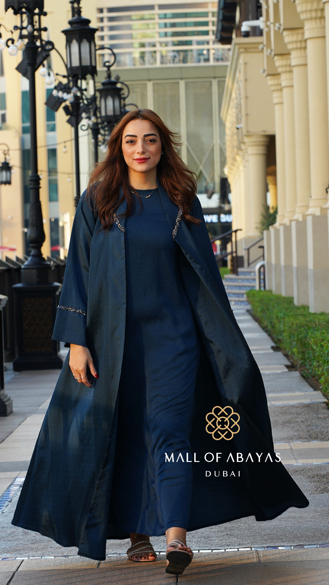 Midnight Navy Pleated Abaya Set - 092657