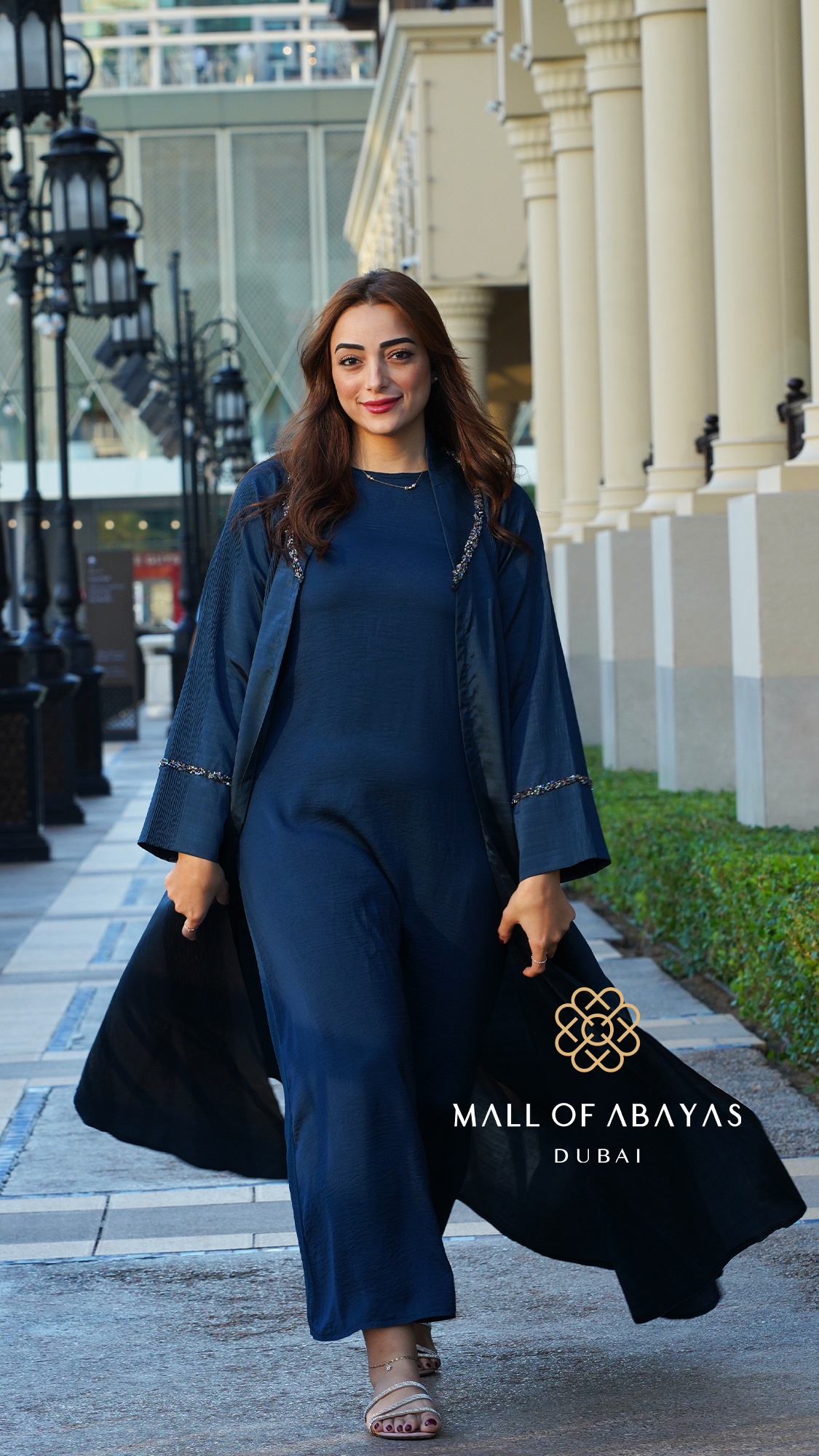 Midnight Navy Pleated Abaya Set - 092657