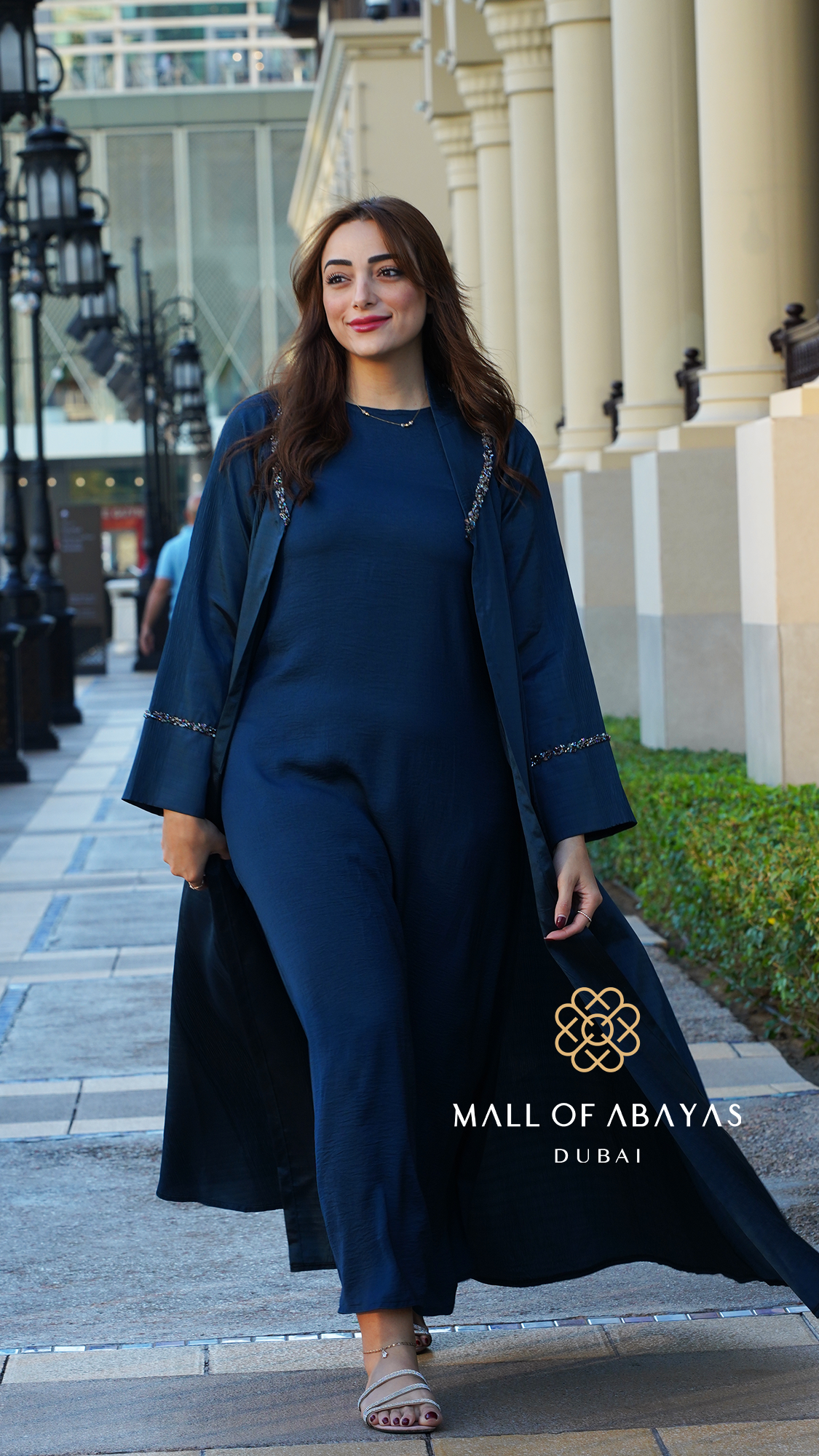 Midnight Navy Pleated Abaya Set - 092657