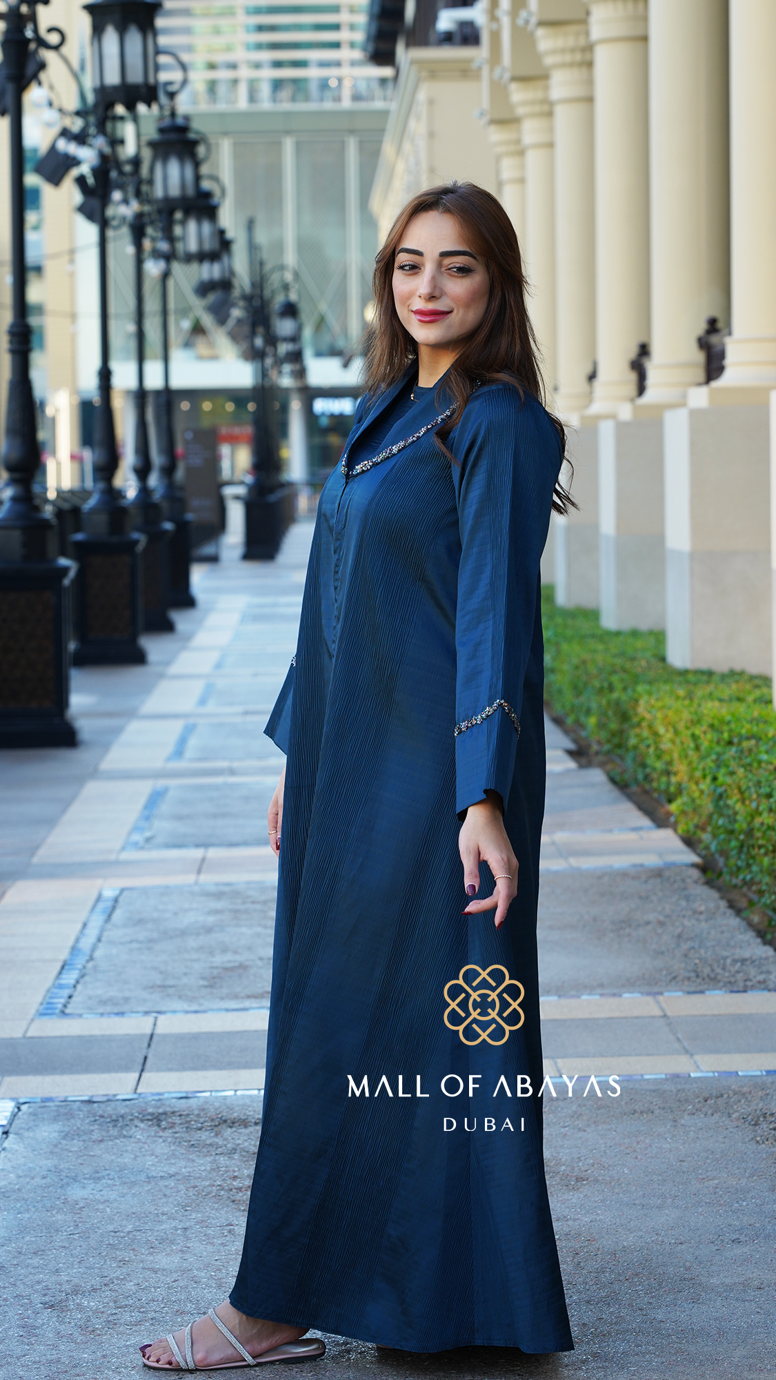 Midnight Navy Pleated Abaya Set - 092657