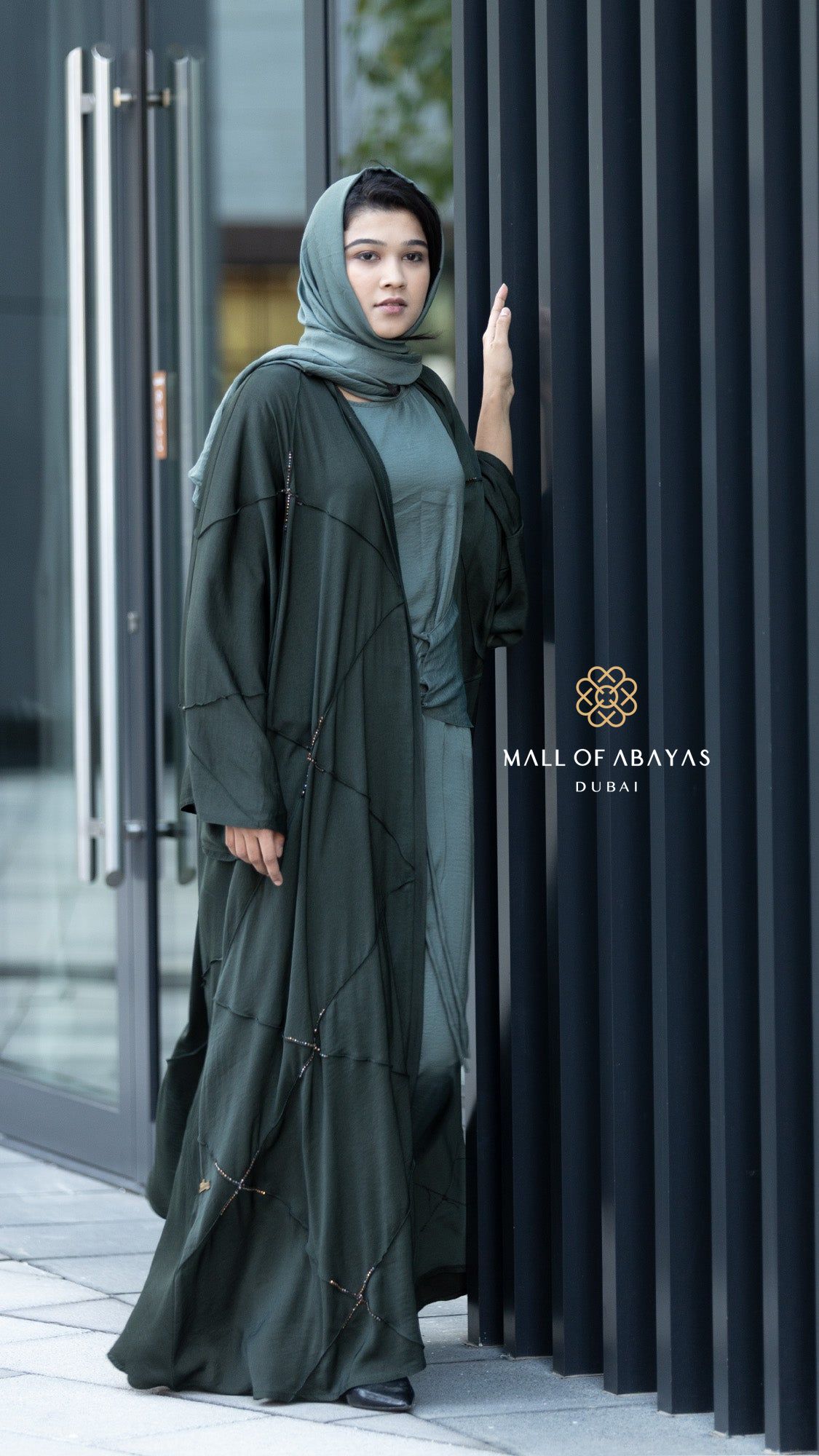 Deep Teal Layered Abaya Set 092641