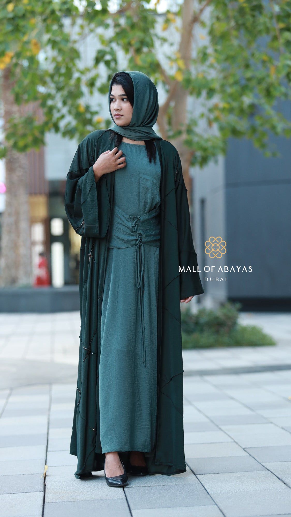 Deep Teal Layered Abaya Set 092641