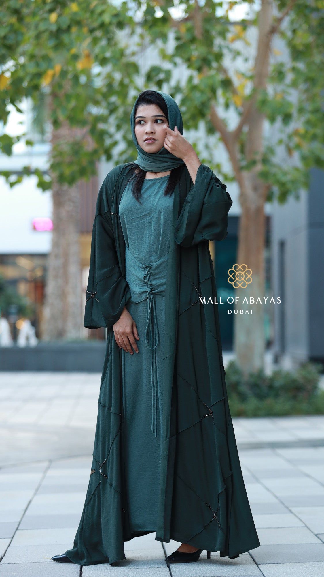 Deep Teal Layered Abaya Set 092641