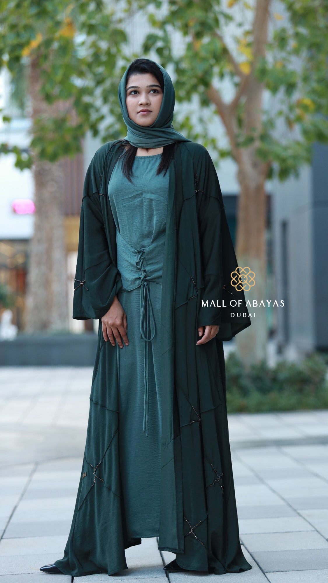 Deep Teal Layered Abaya Set 092641