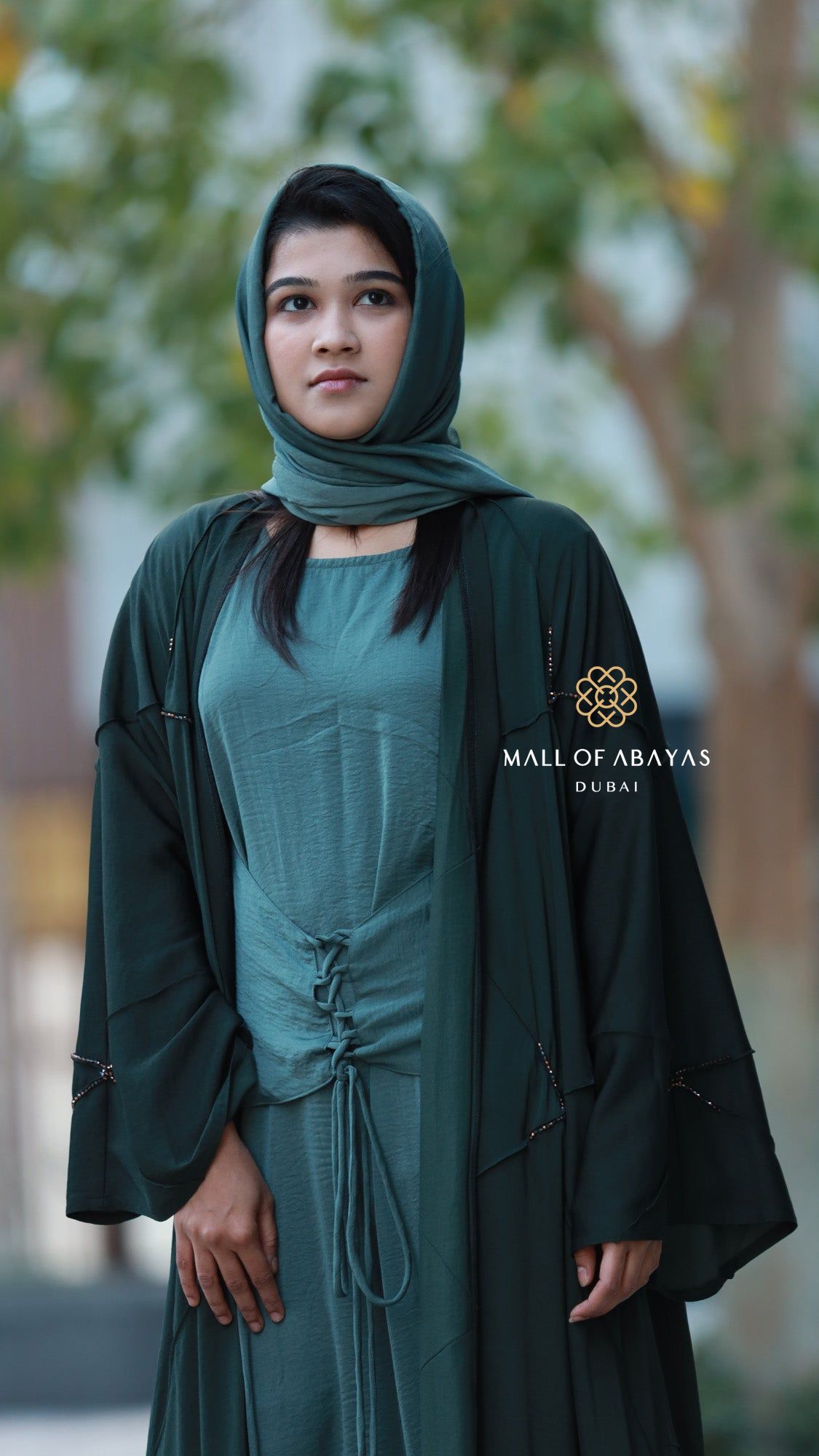 Deep Teal Layered Abaya Set 092641