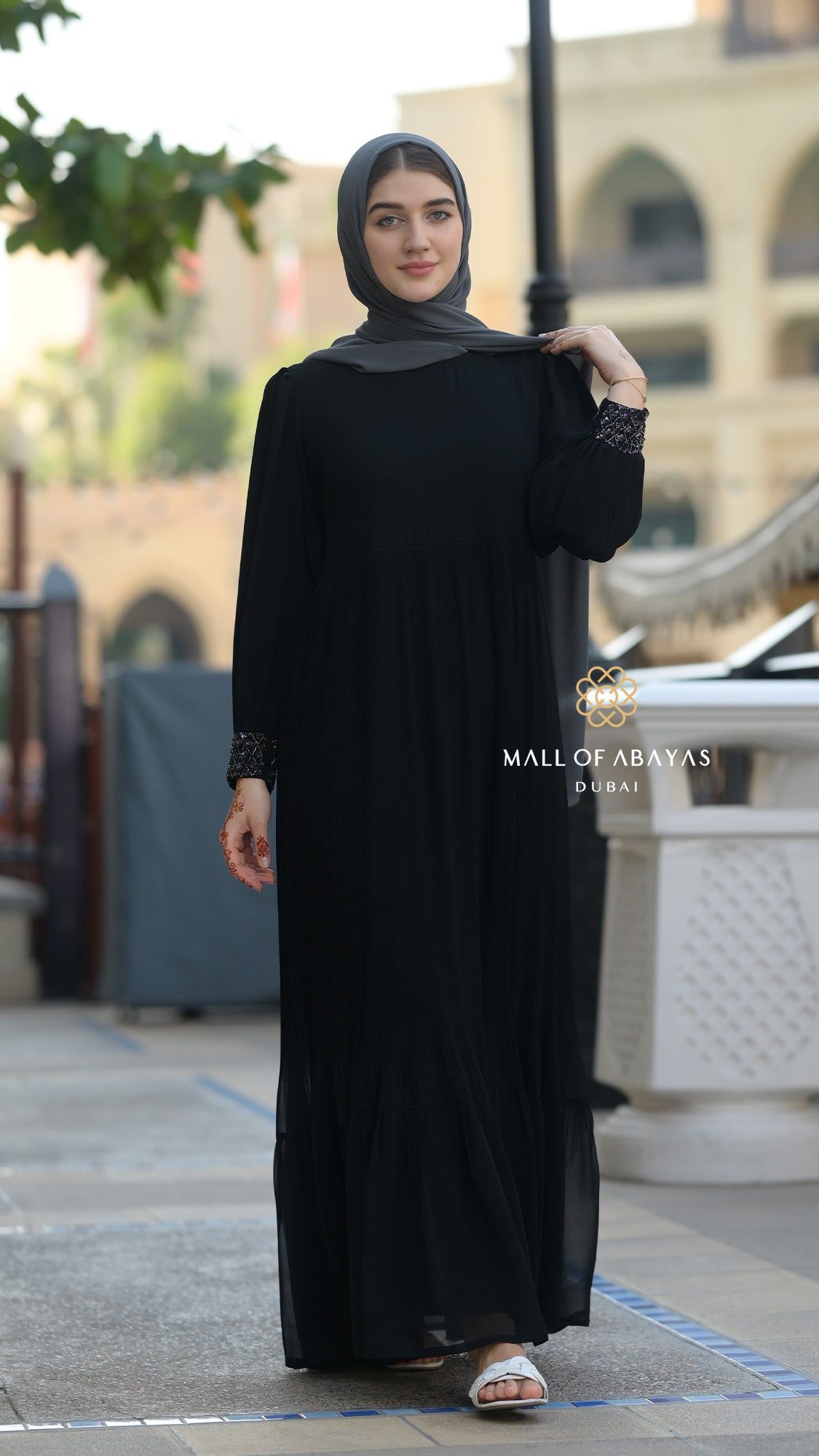 Noir Grace Pleated Chiffon Modest Dress - 092607