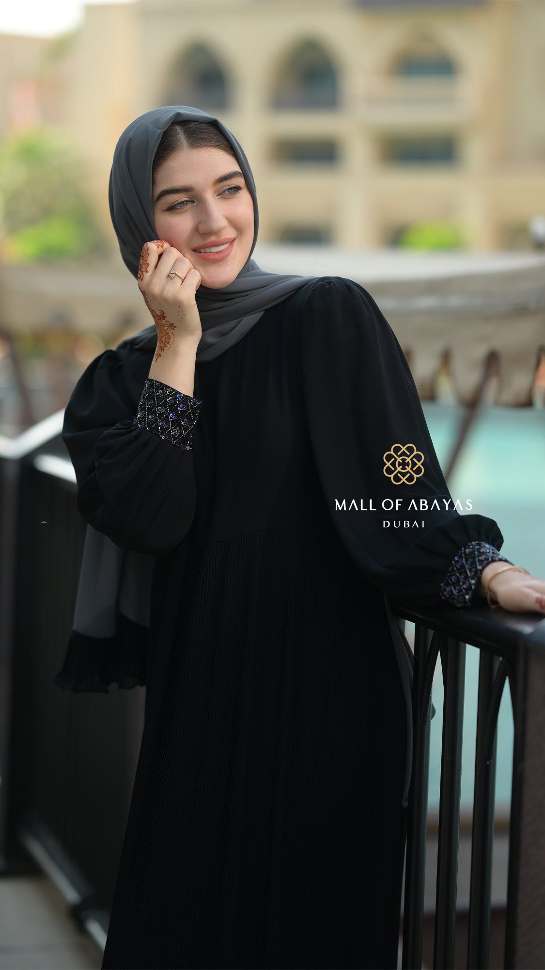 Noir Grace Pleated Chiffon Modest Dress - 092607