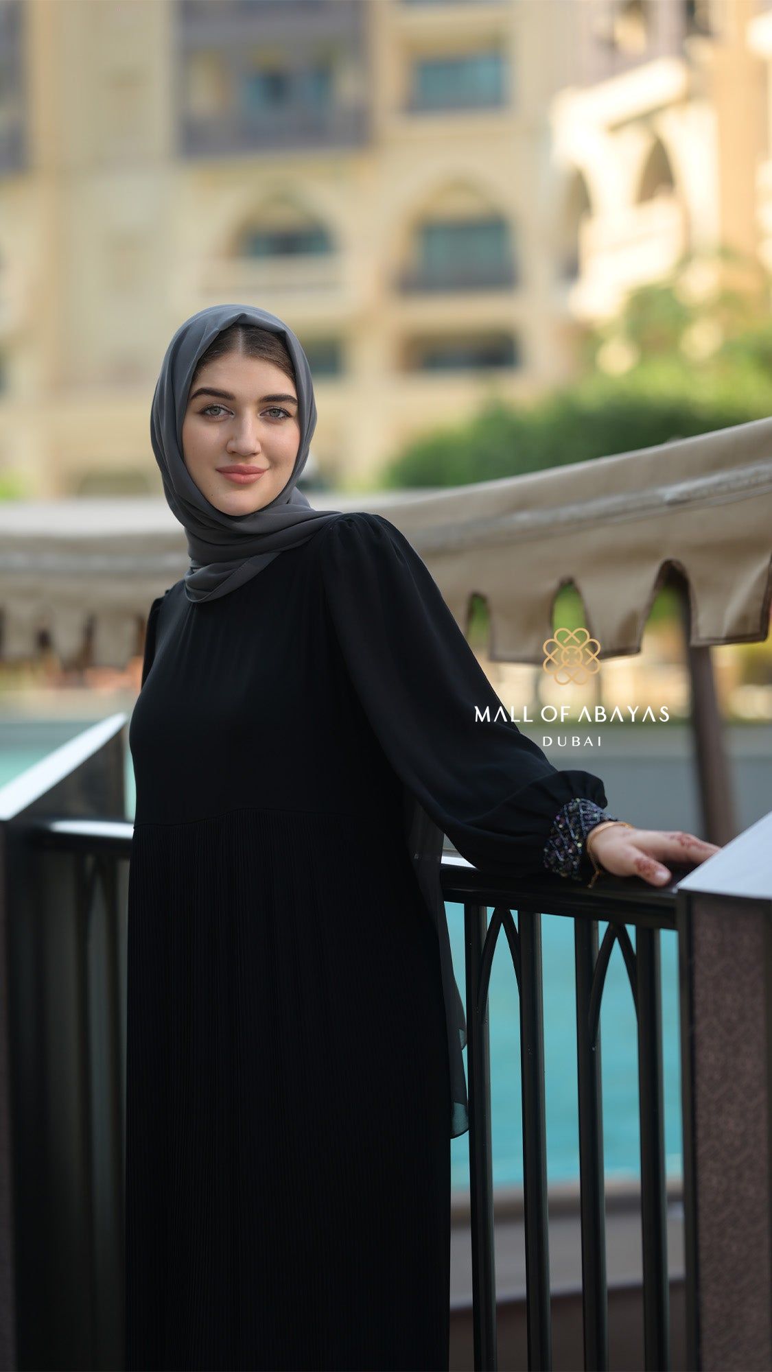 Noir Grace Pleated Chiffon Modest Dress - 092607