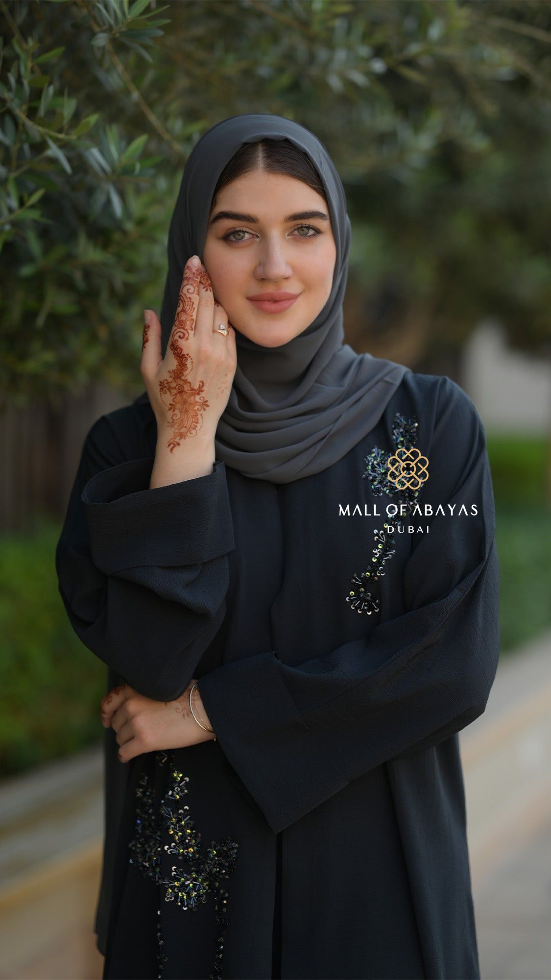 Midnight Bloom Embellished Chiffon Abaya - 092608