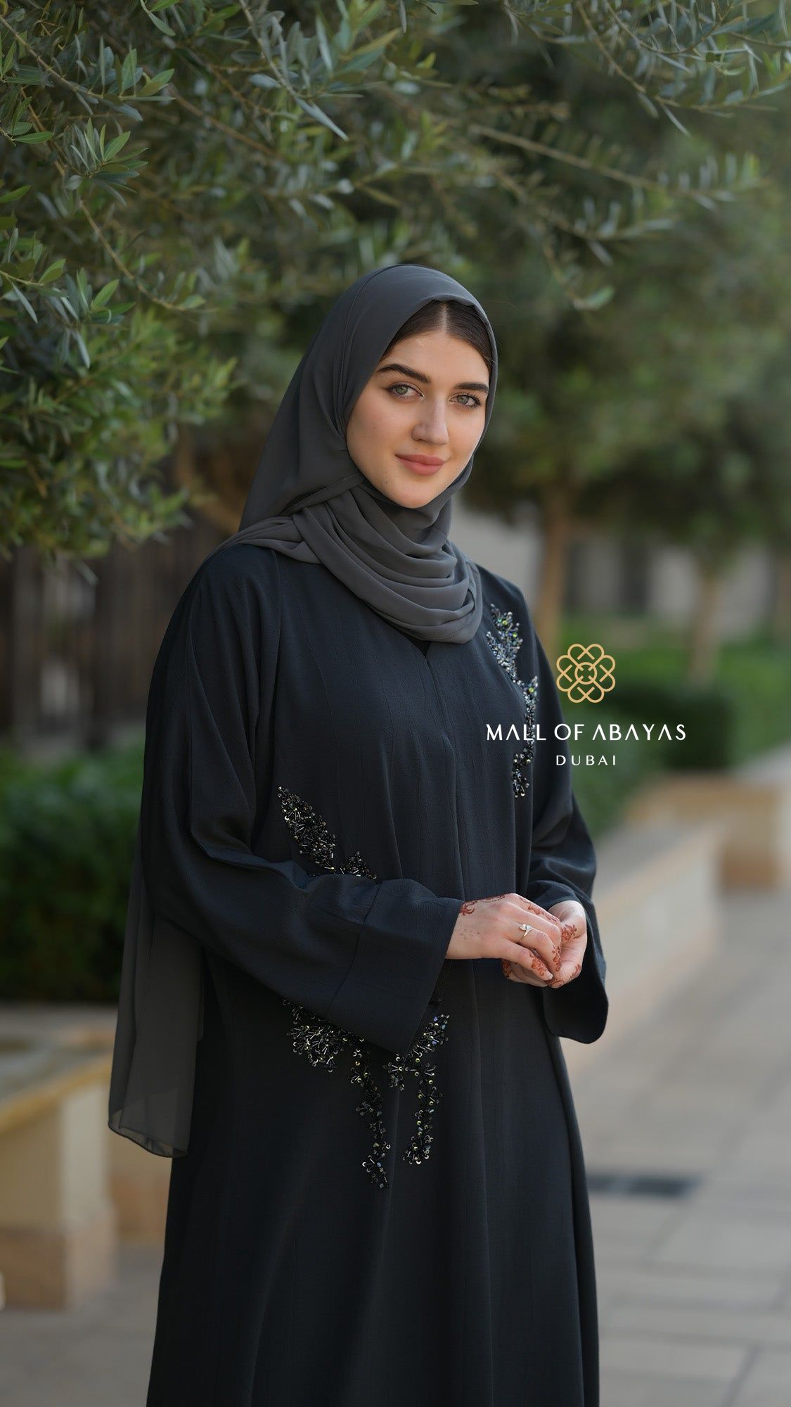 Midnight Bloom Embellished Chiffon Abaya - 092608