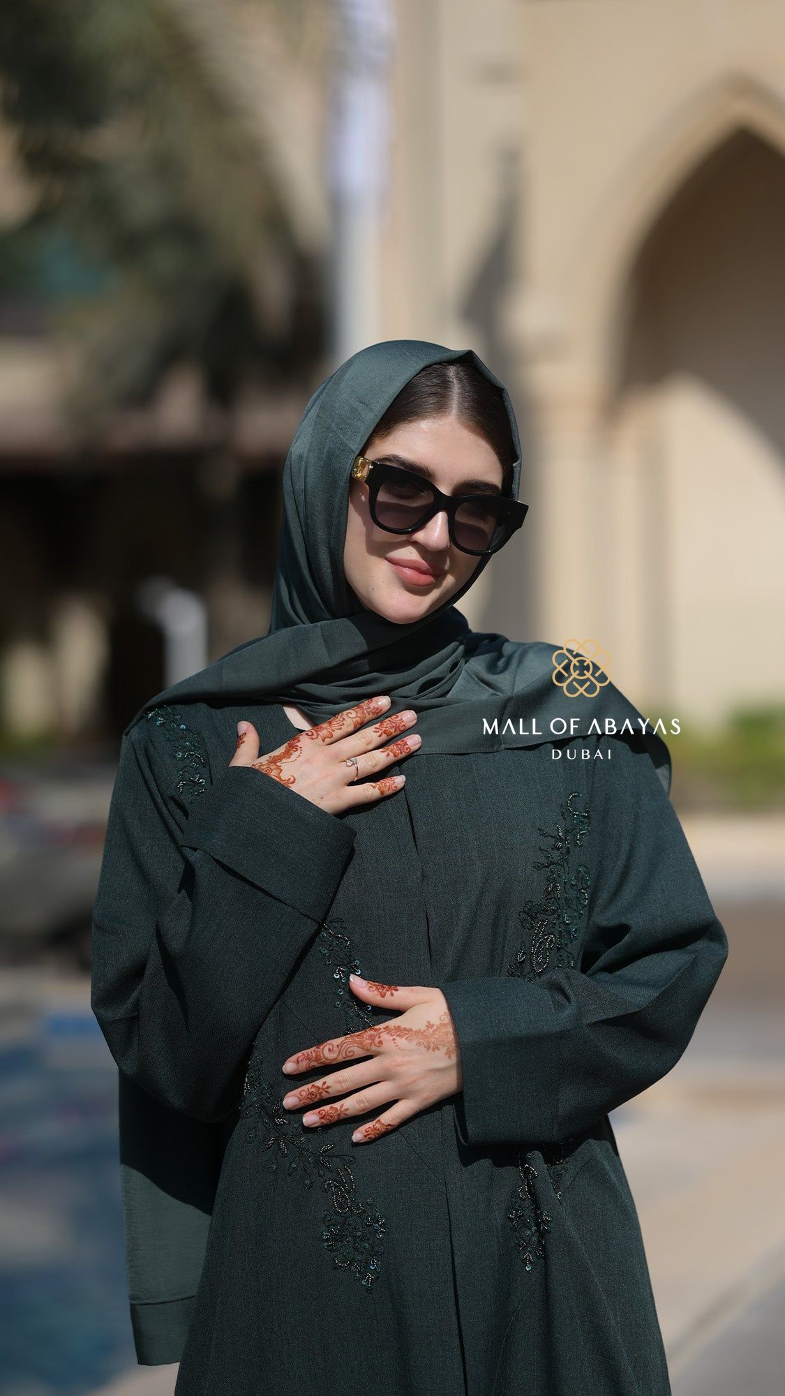 Emerald Grace Embroidered Open Abaya - 092609