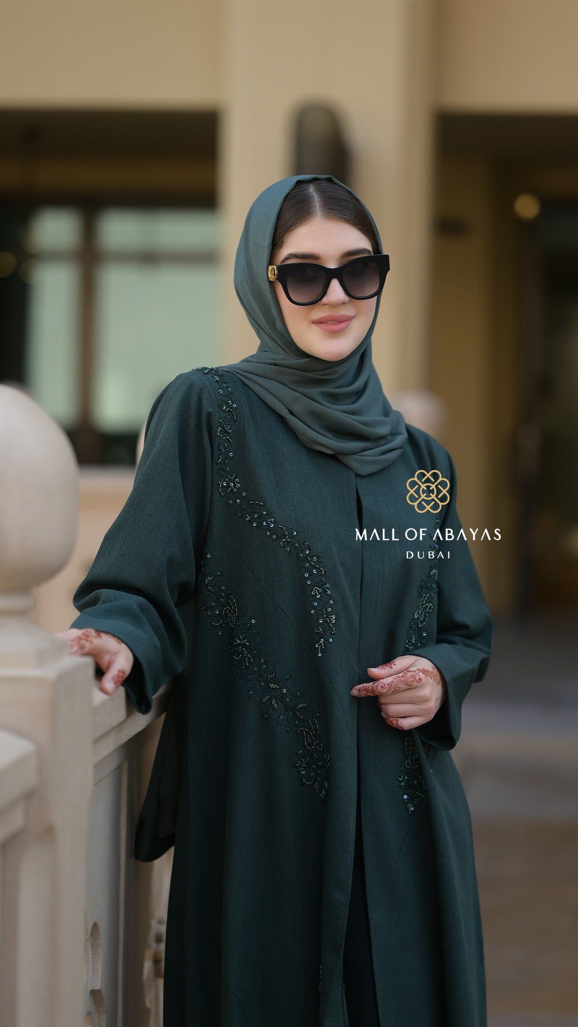 Emerald Grace Embroidered Open Abaya - 092609