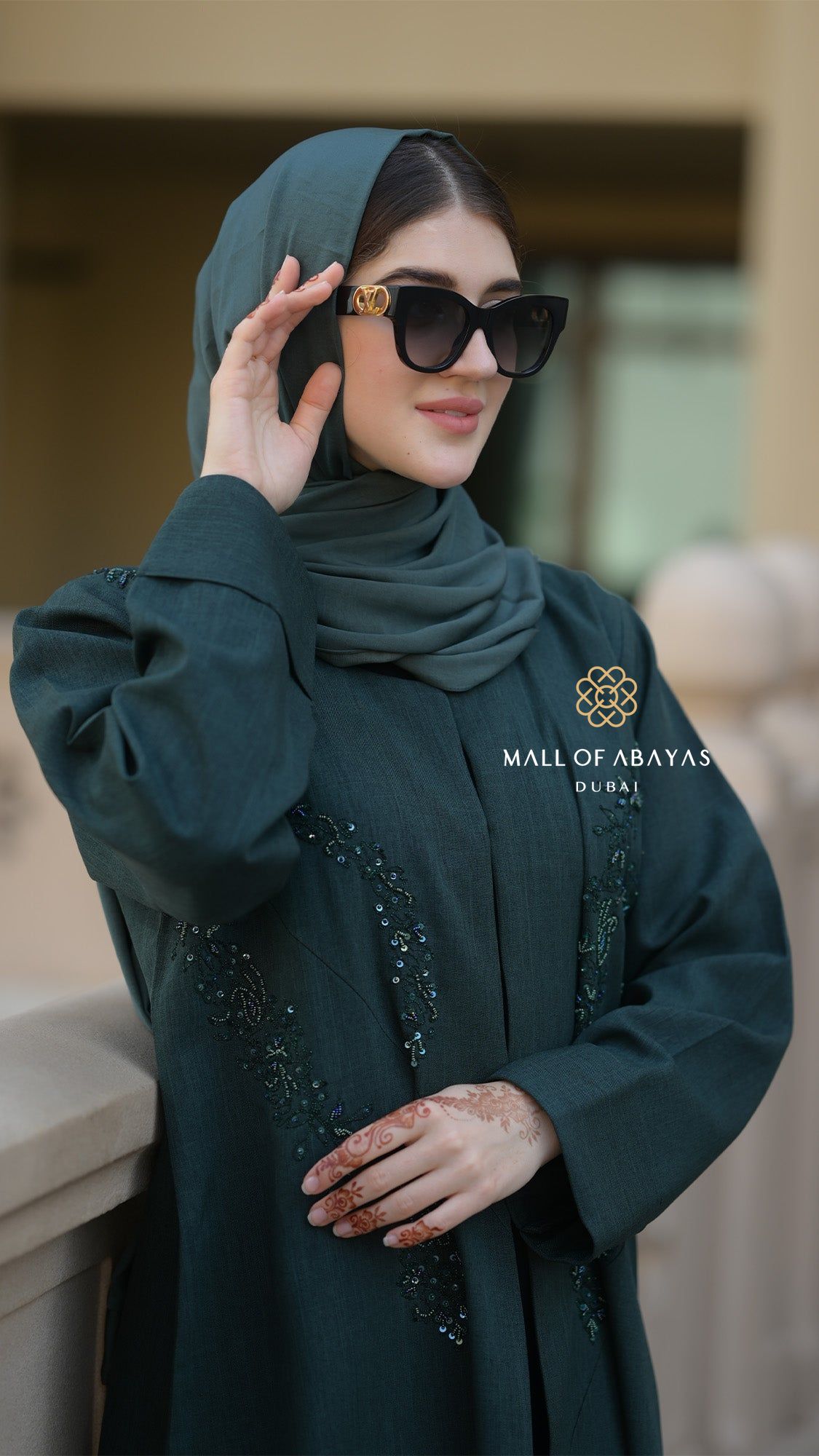 Emerald Grace Embroidered Open Abaya - 092609
