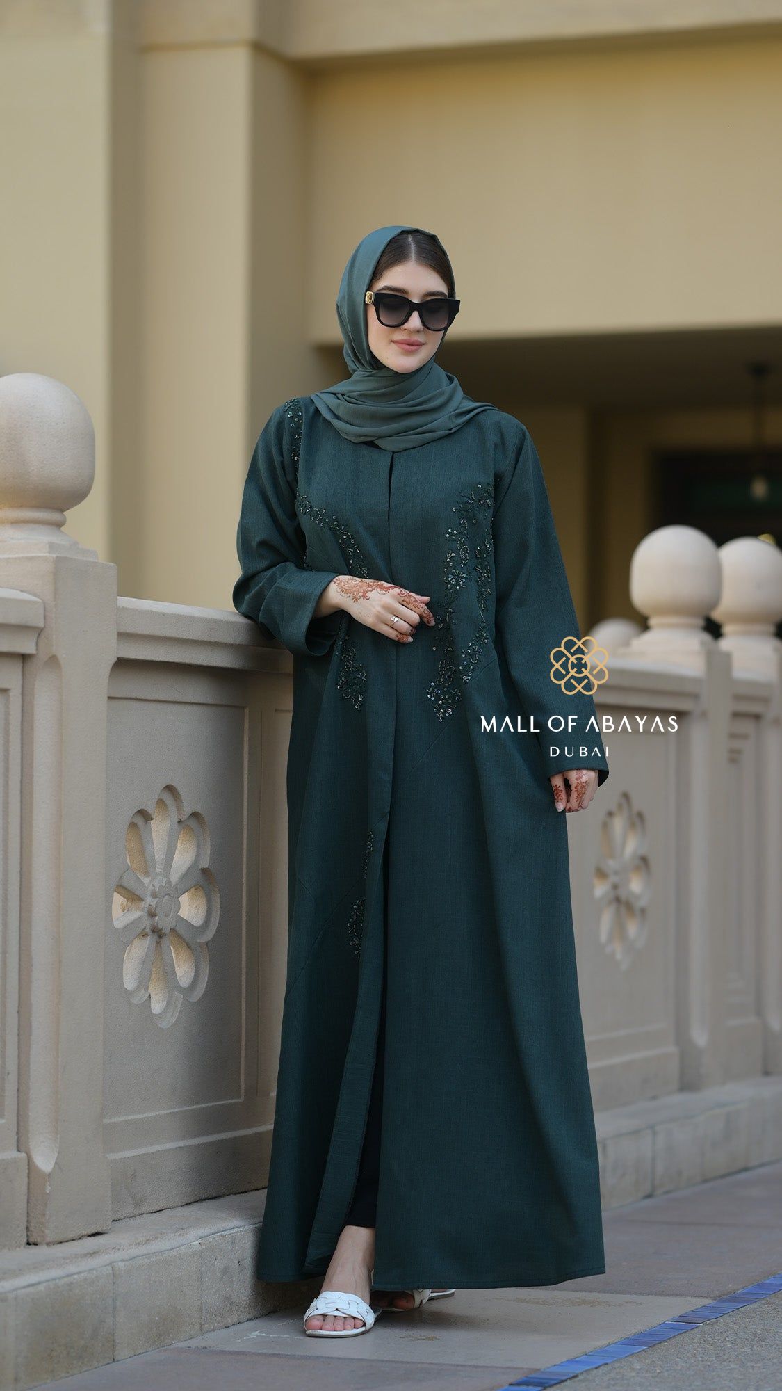 Emerald Grace Embroidered Open Abaya - 092609