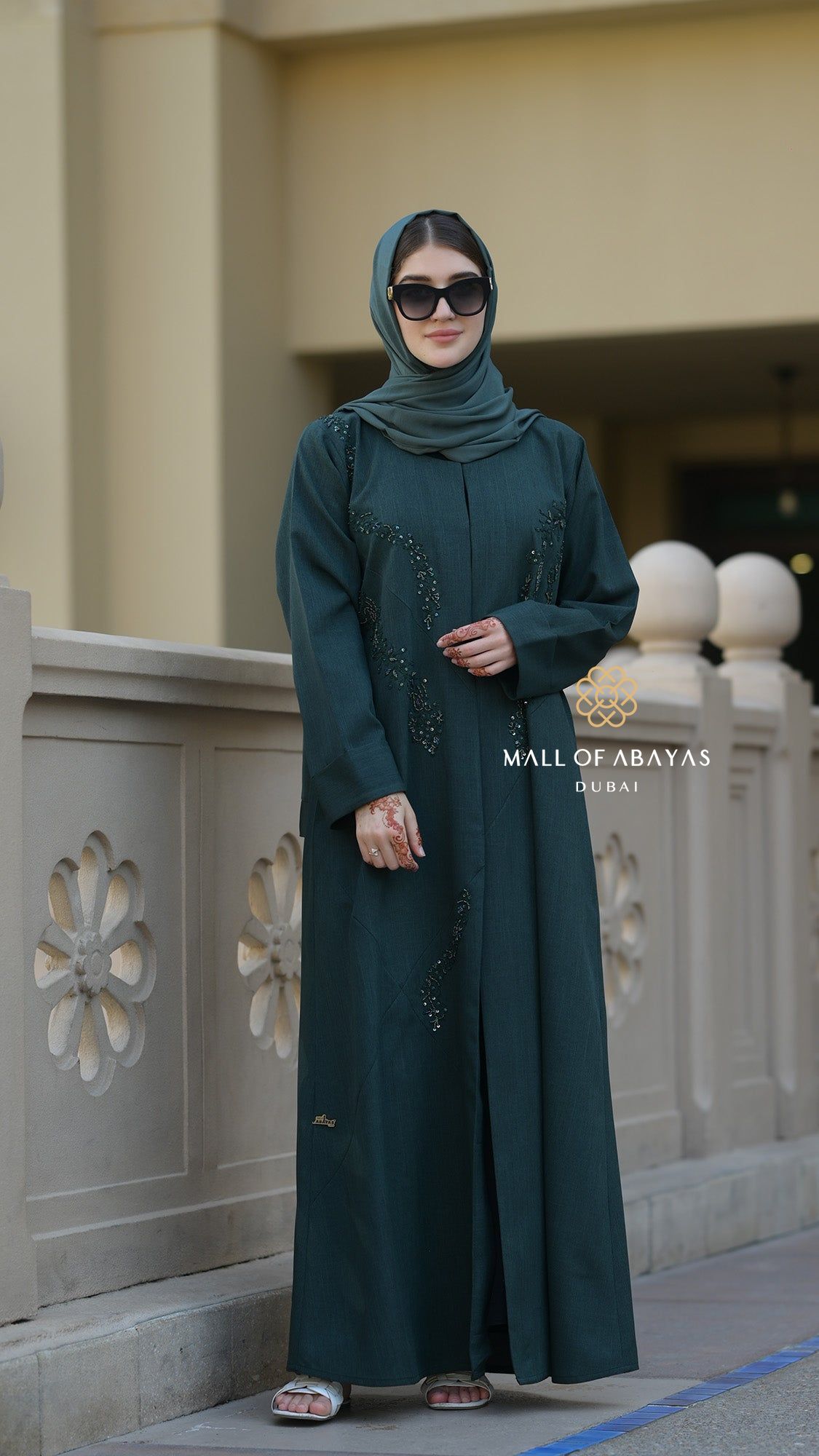 Emerald Grace Embroidered Open Abaya - 092609