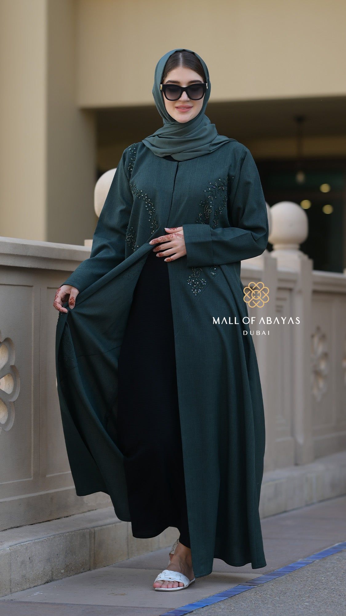 Emerald Grace Embroidered Open Abaya - 092609