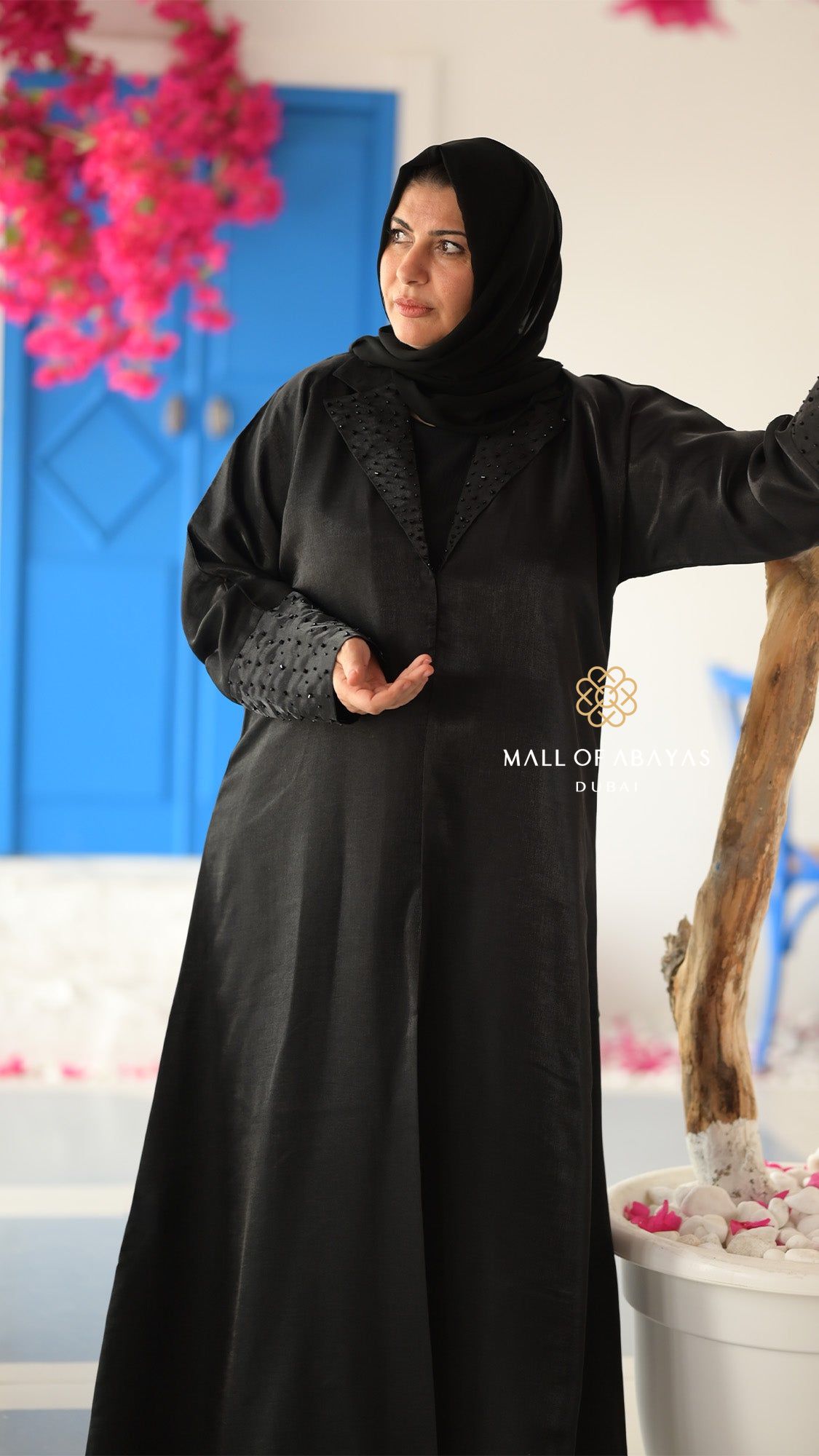 Noir Studded Collar Abaya – Black - 092614