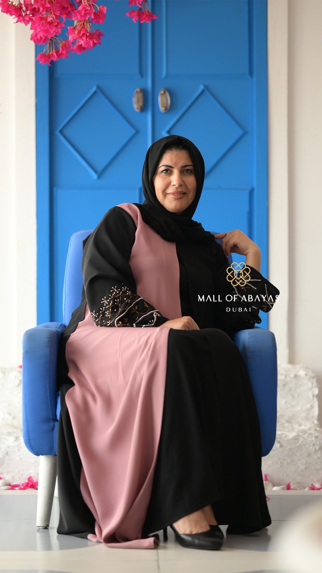 Rose Noir Embellished Two-Tone Abaya – Black & Dusty Rose - 092616