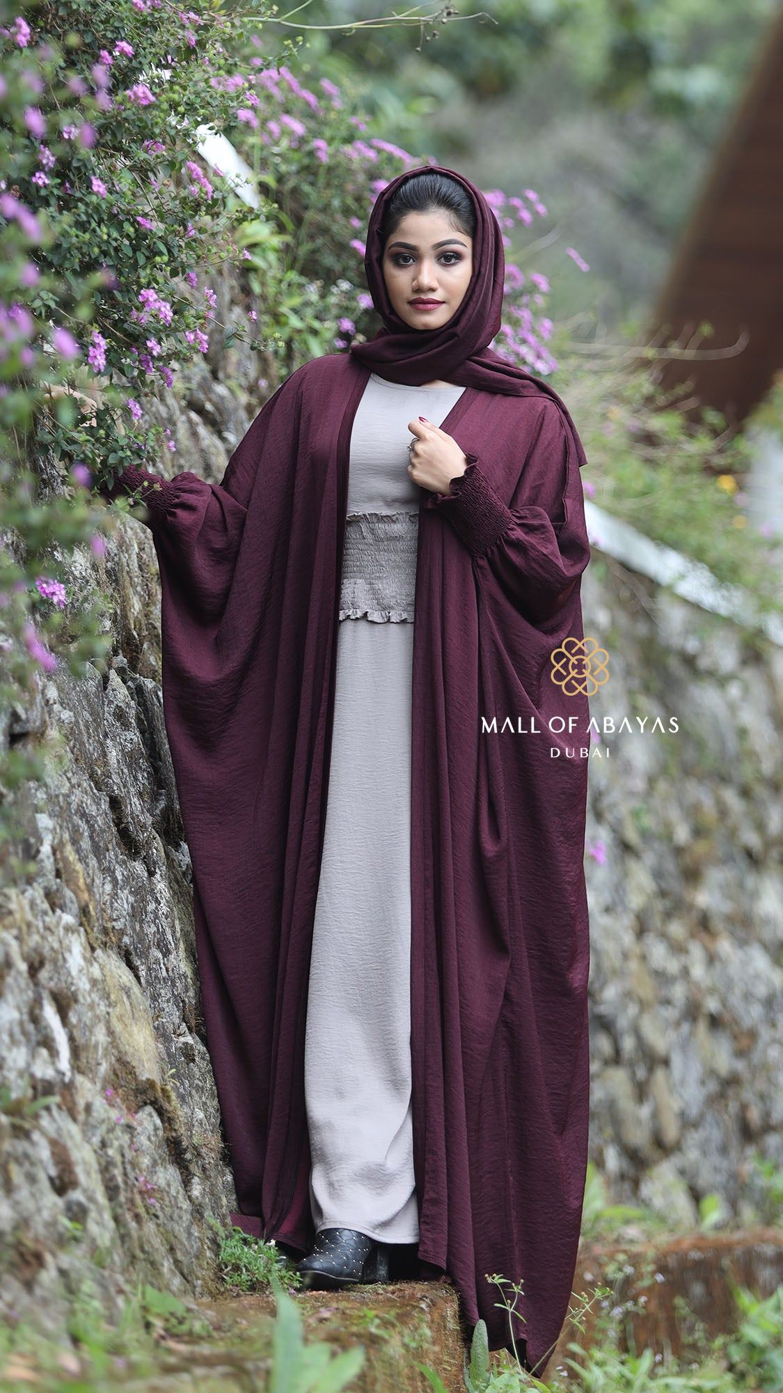 Burgundy Layered Abaya Set -092640