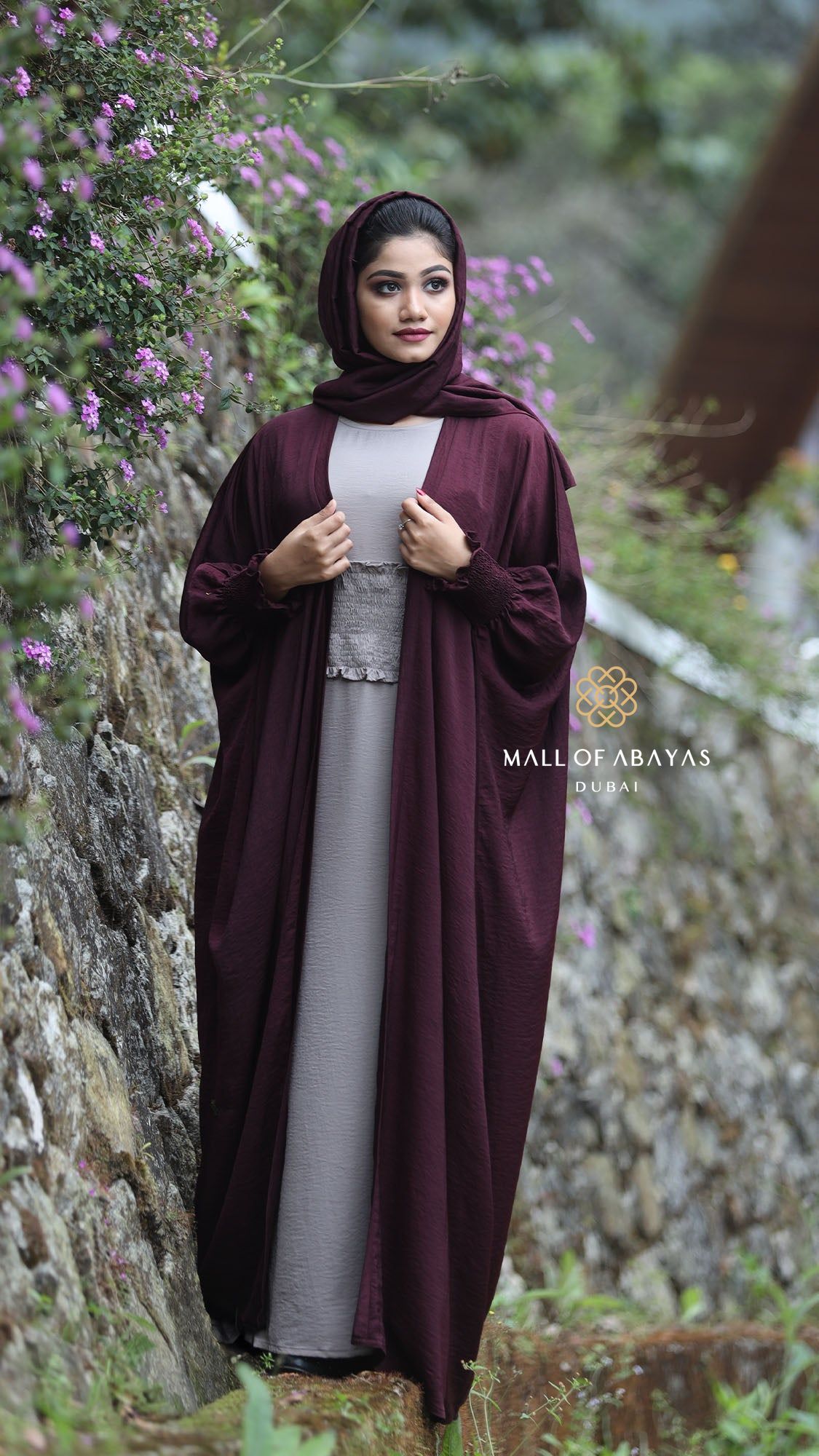 Burgundy Layered Abaya Set -092640