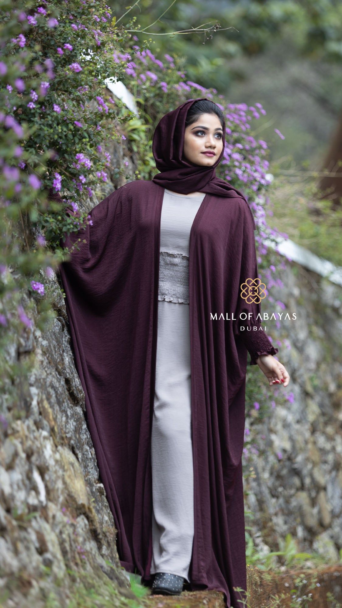 Burgundy Layered Abaya Set -092640