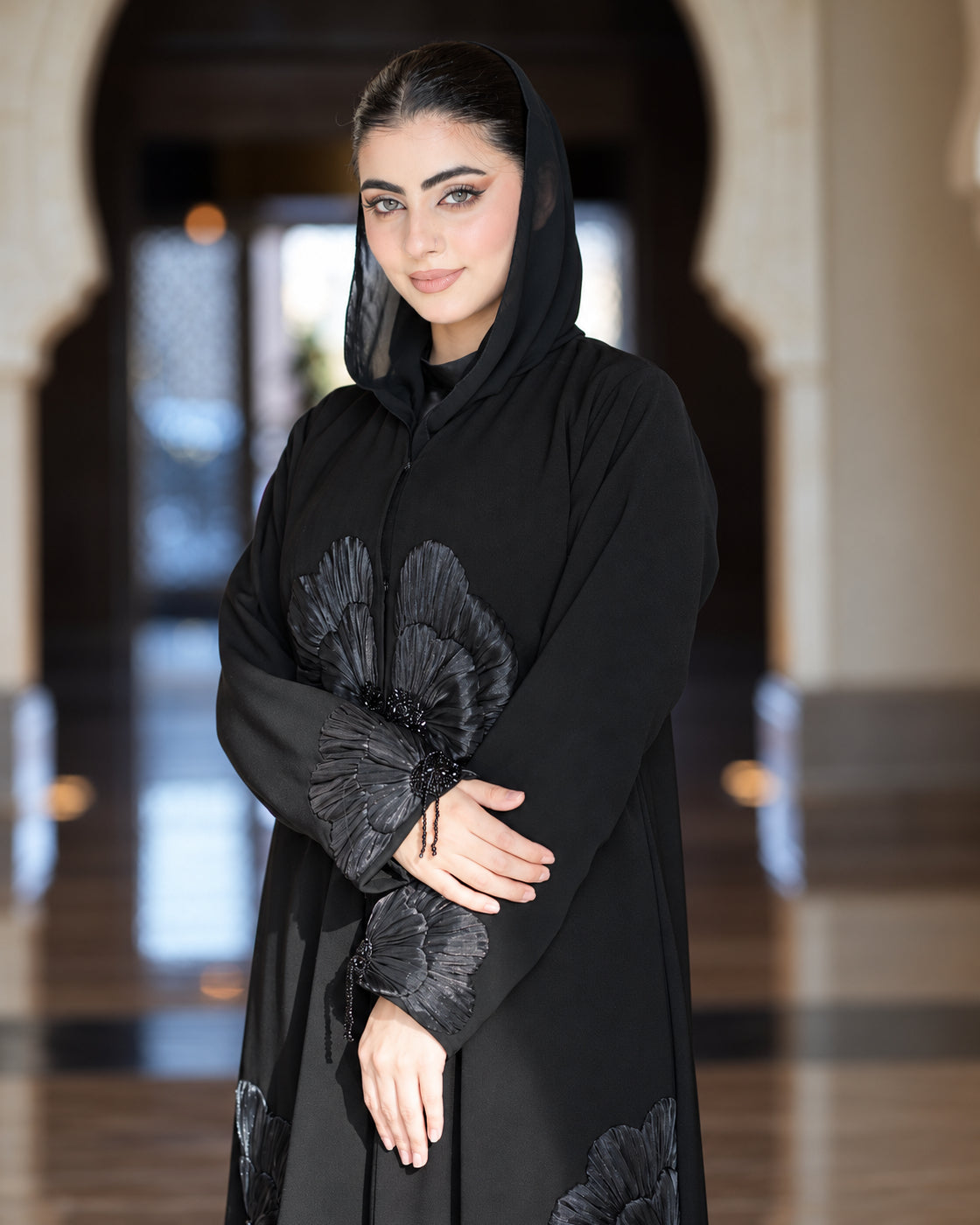 Black 3D Floral Premium Abaya- 0926144