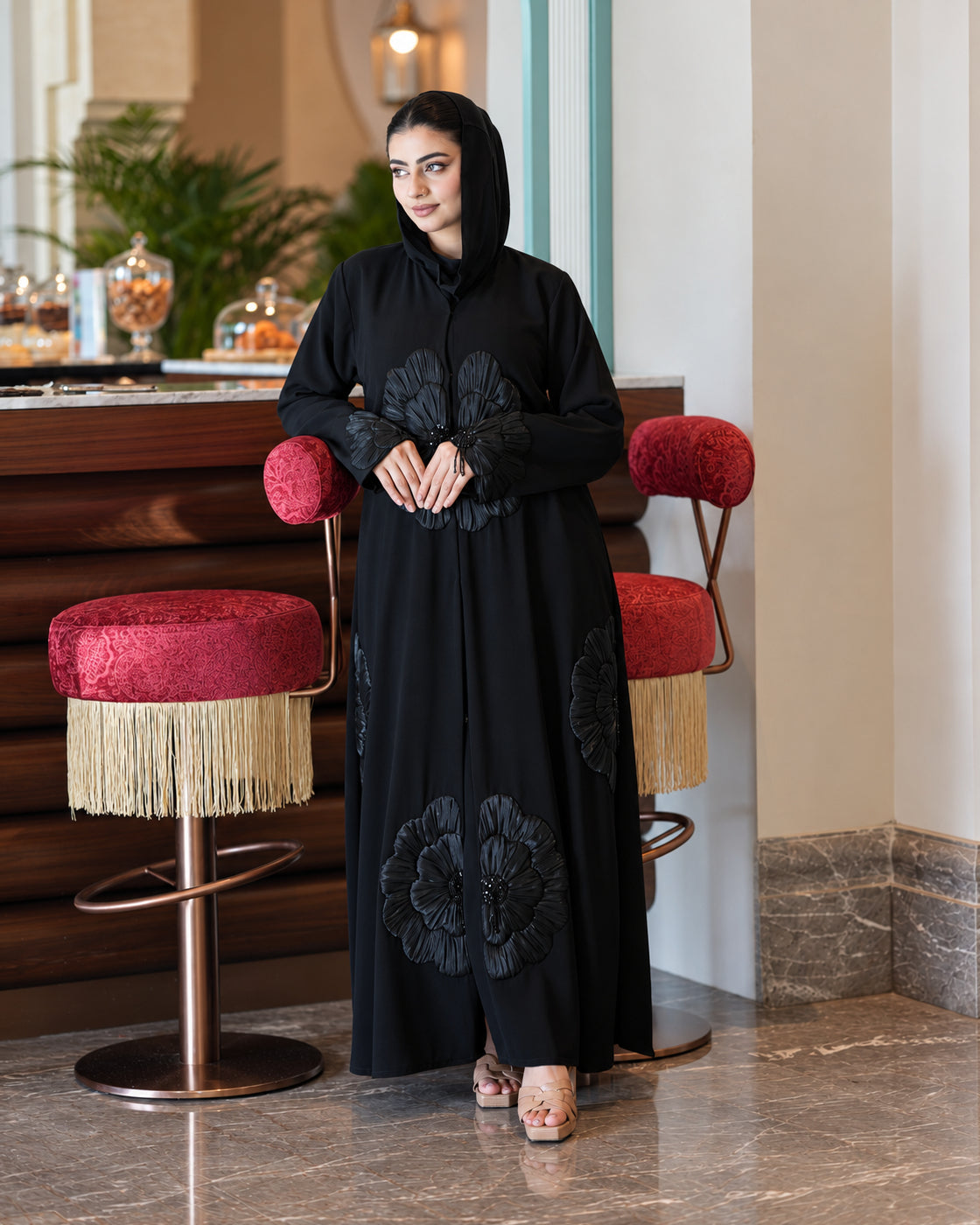 Black 3D Floral Premium Abaya- 0926144
