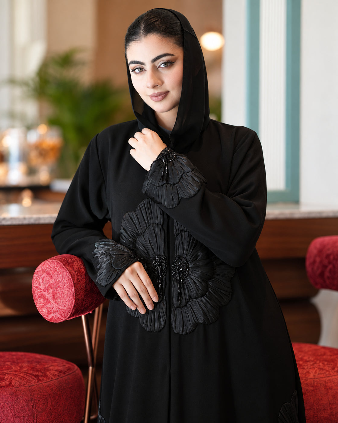 Black 3D Floral Premium Abaya- 0926144