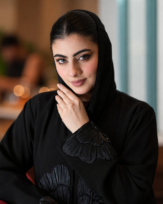 Black 3D Floral Premium Abaya- 0926144